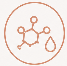 A chemical structure diagram with a water droplet icon inside a circle, indicating water-related chemical safety or properties.