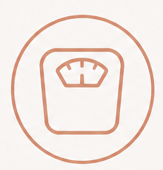A simple illustration of a weighing scale with a circular border.