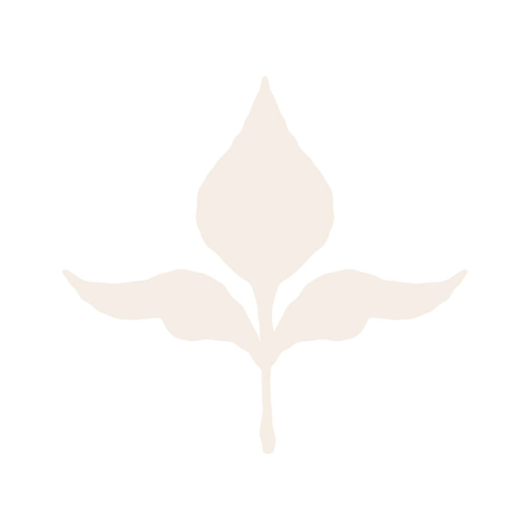 A minimalist graphic of a rose with a large bud at the top and two leaves on each side against a black background.