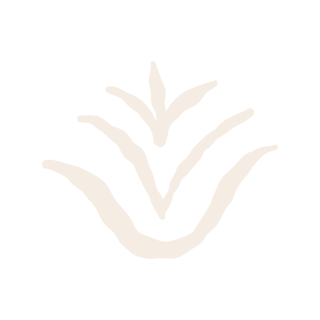 A minimalist, black and white illustration of a stylized plant with three elongated leaves or branches.