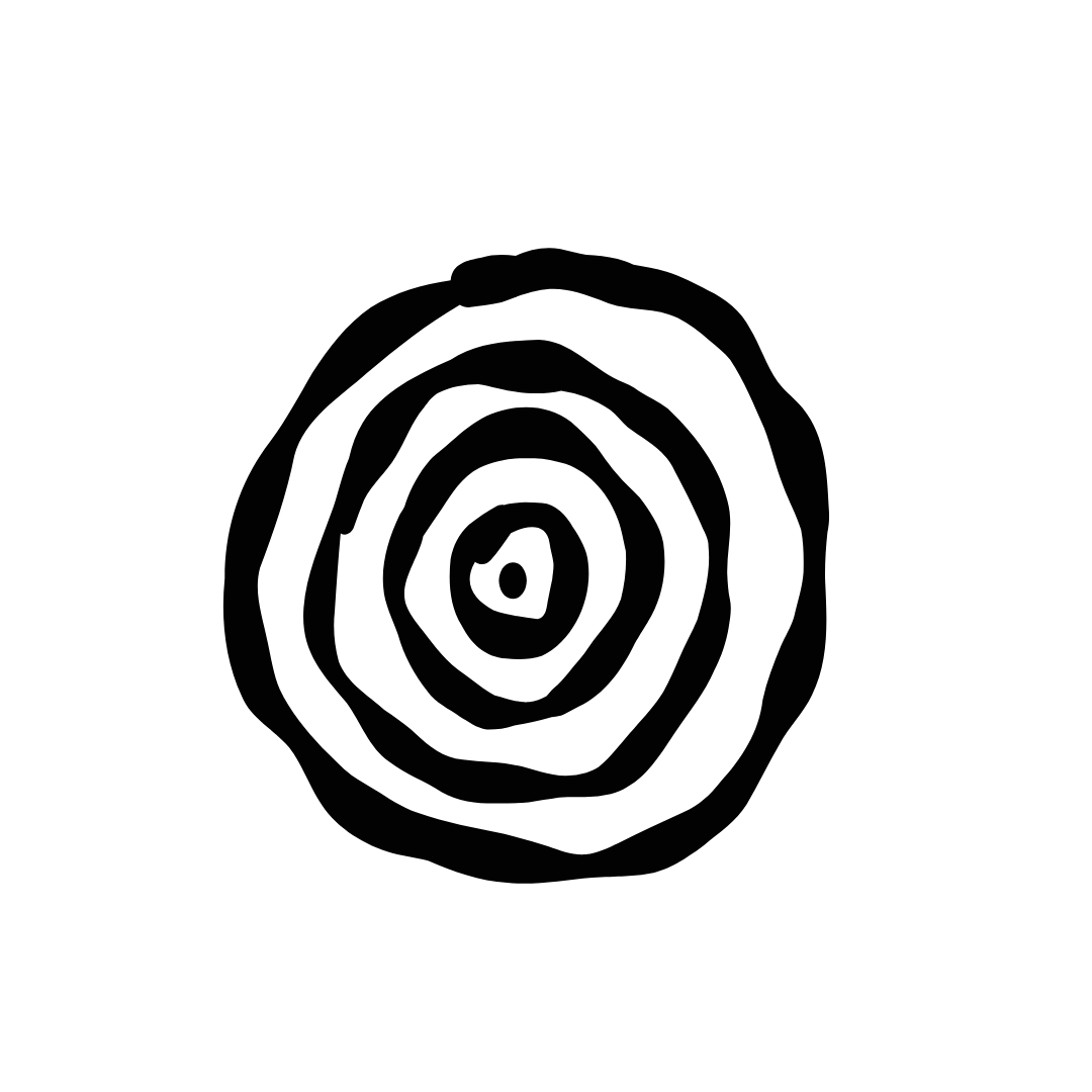 Black and white illustration of a pinecone with a pointed top and detailed scale pattern.