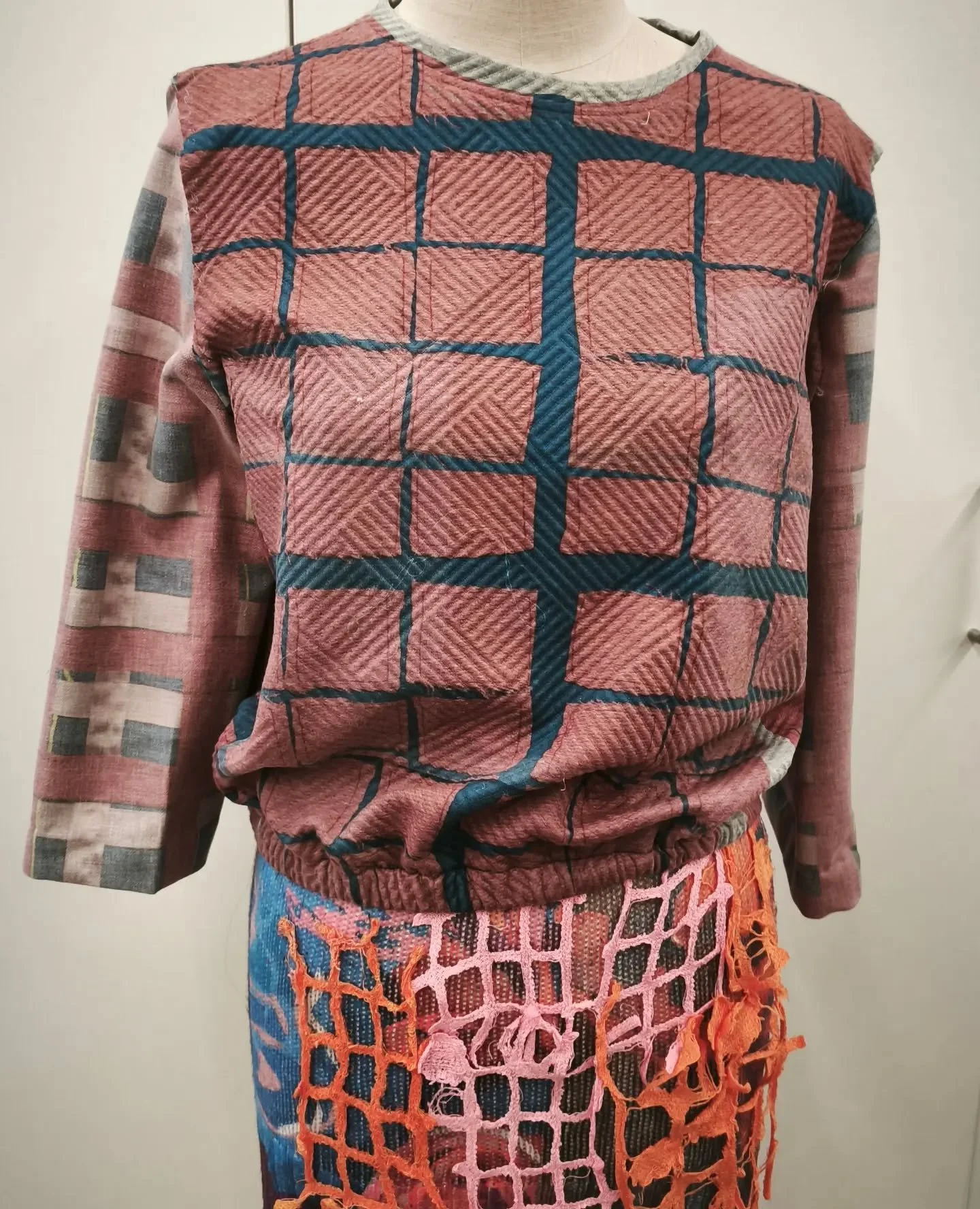 One of the finished looks from my collection, 'Checked Out'. Exploring modular design strategies and using unsellable garments and sustainable materials such as organic cotton threads. It started as a set of sustainable guidelines I wanted to follow 