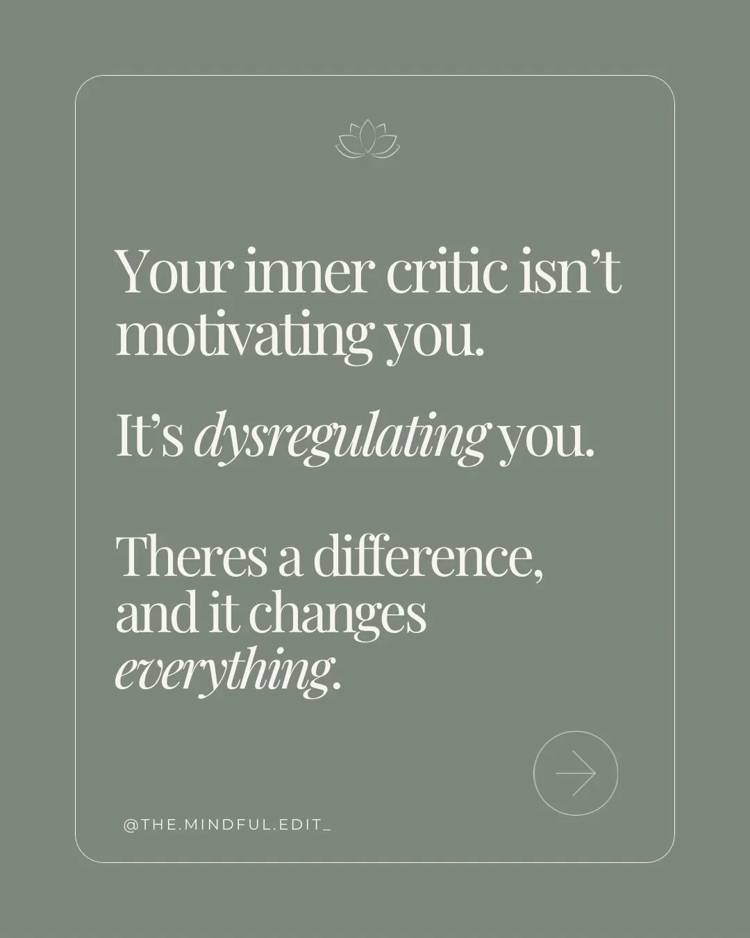 The inner critic feels like accountability.
It isn&rsquo;t.
It&rsquo;s your nervous system in survival mode, and trying to grow from that state is one of the hardest things you can ask of yourself.

Swipe through to understand what&rsquo;s actually h