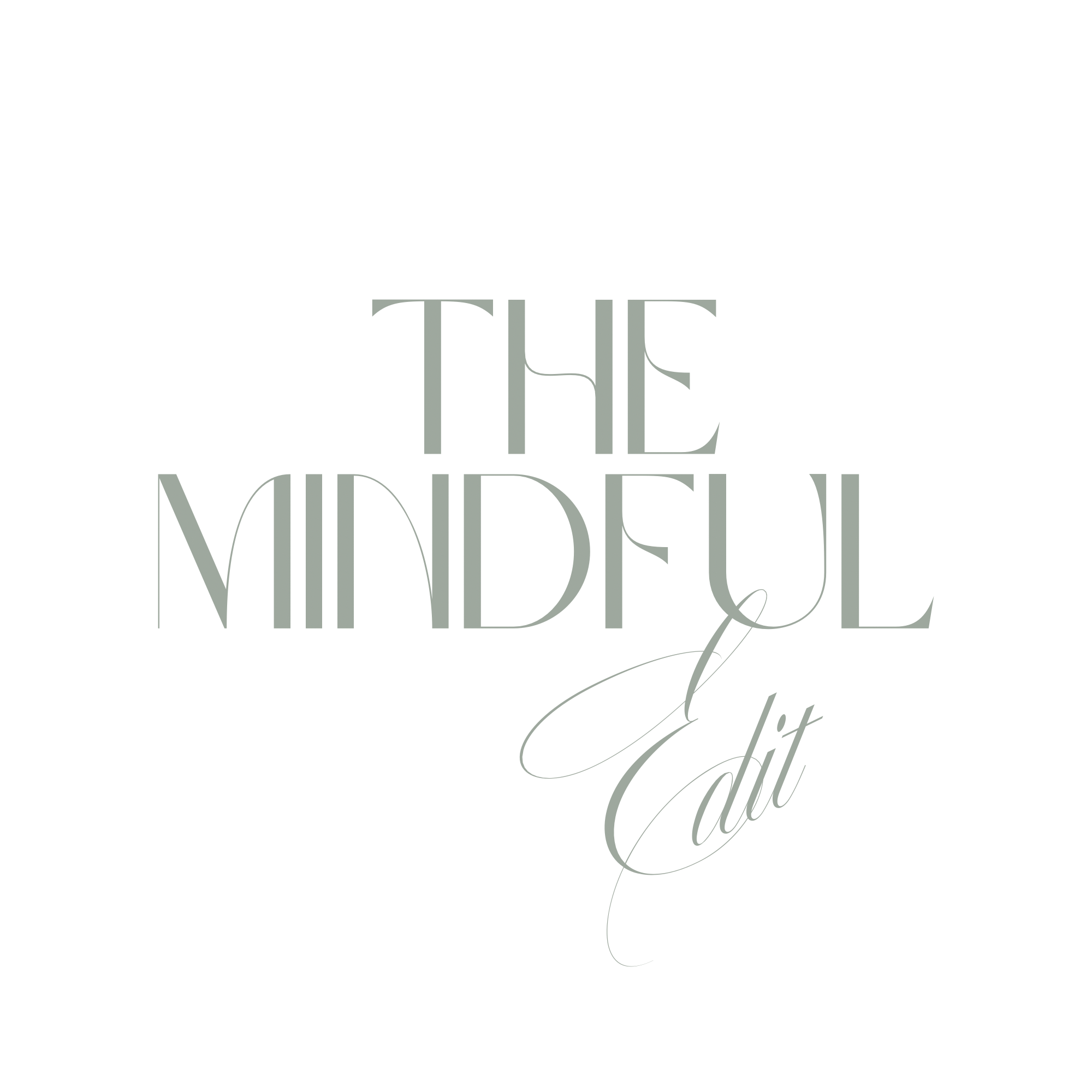 Stylish ivory background with elegant sage cursive text reading 'The Mindful Edit.'