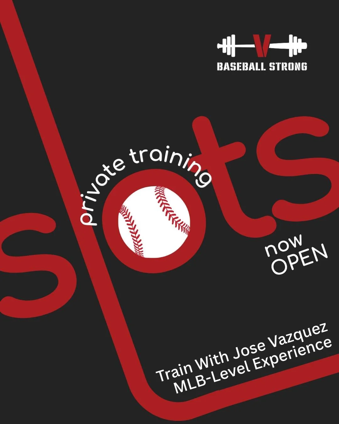 NEW private training spots are now open.

Baseball Strong gives athletes individualized training with MLB-level experience, not random workouts or crowded group sessions.

Work with Jose Vazquez and get a plan built around your athlete&rsquo;s needs,