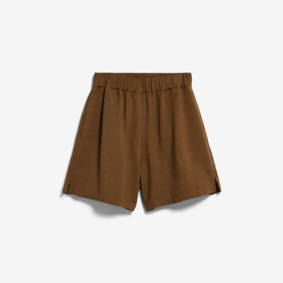 Brown linen blend shorts set sustainably made by Armedangels