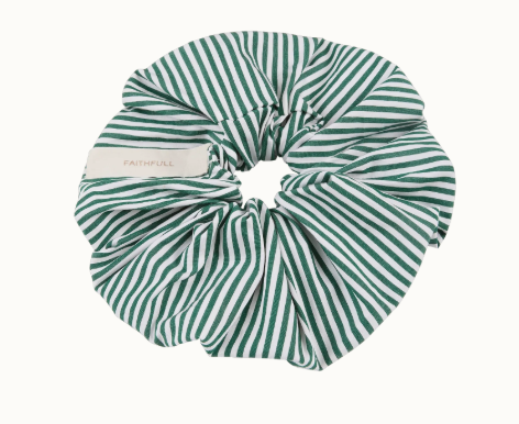 Green and white scrunchie sustainably made by Faithfull