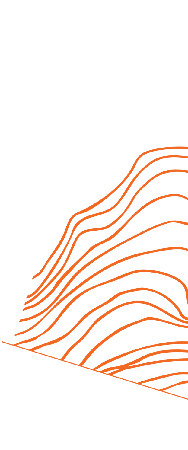 3D abstract wave pattern with orange lines on a black background.