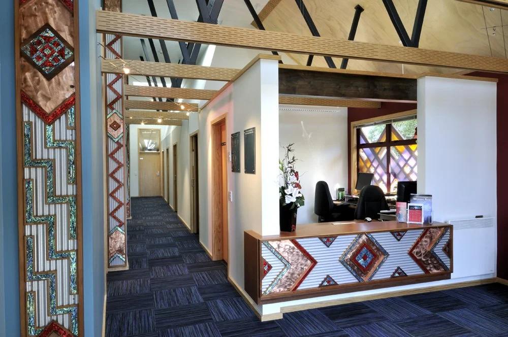 Te  Āhurutanga welcome desk and hallway
