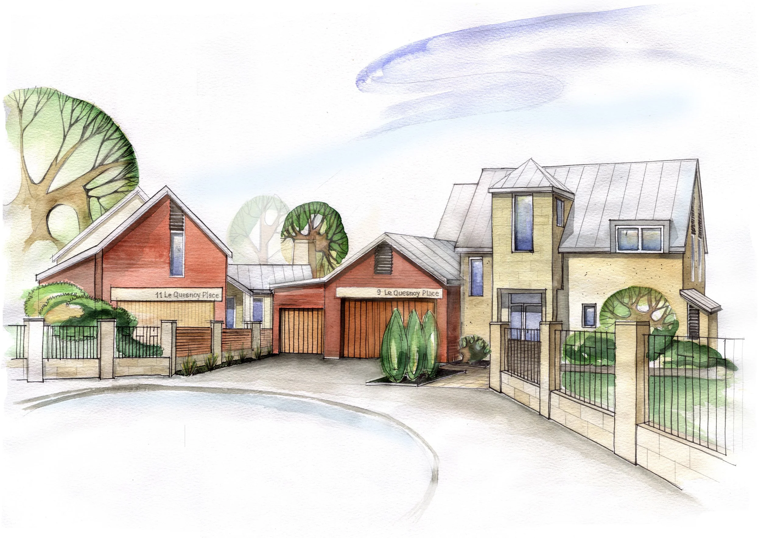 Cambridge Park Subdivision, Cambridge, watercolour illustration