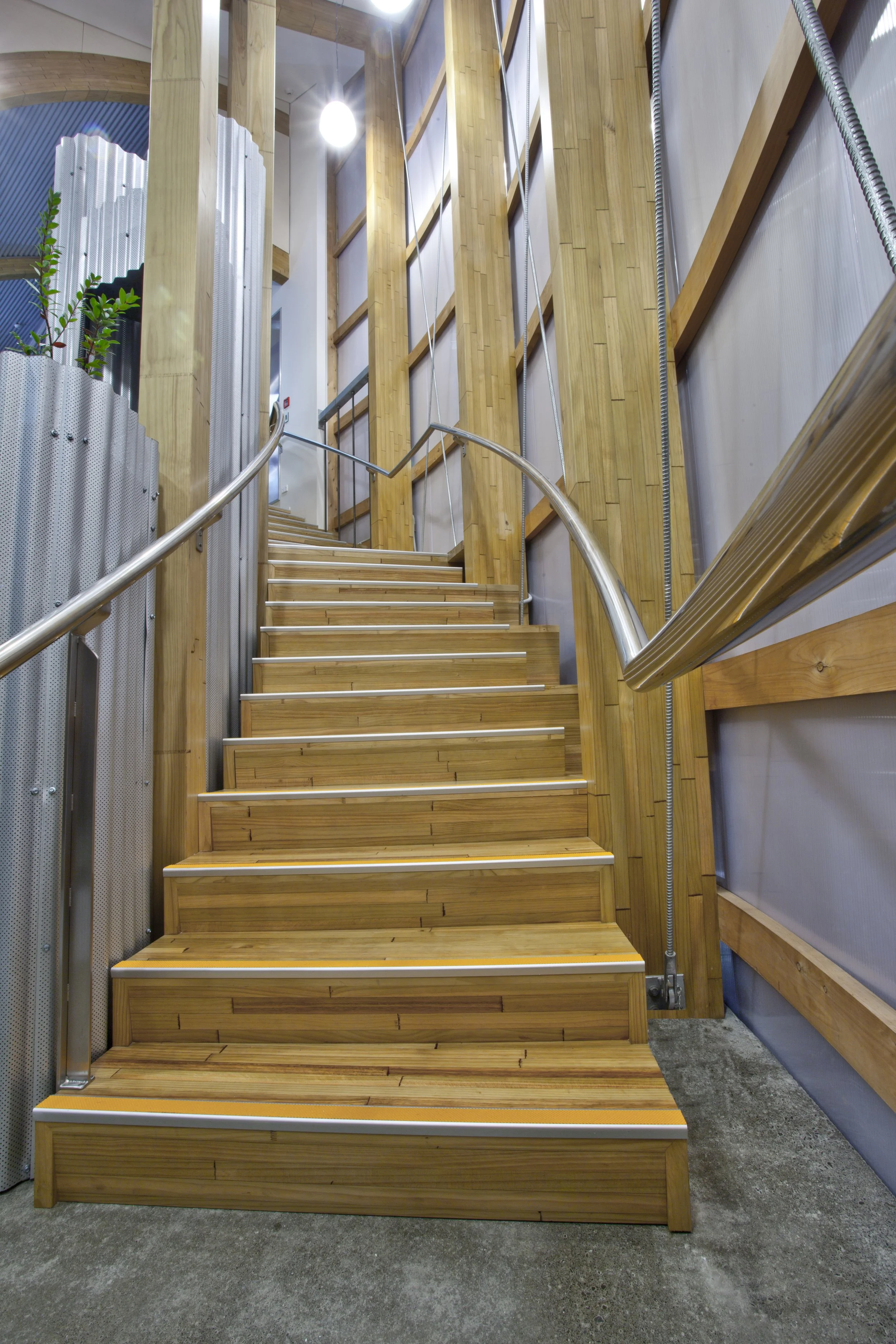 Wooden tall staircase