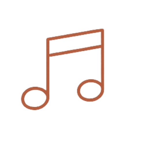 Outline of a musical note with a single eighth note shape.