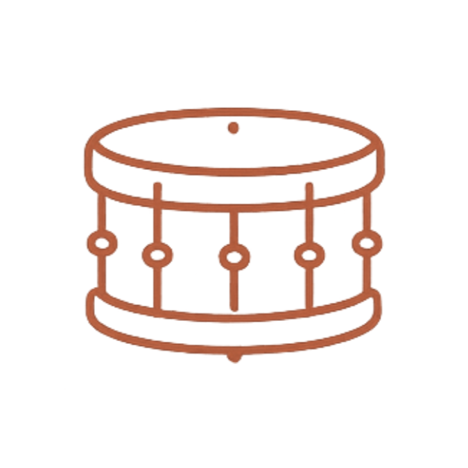 Line drawing of a snare drum.