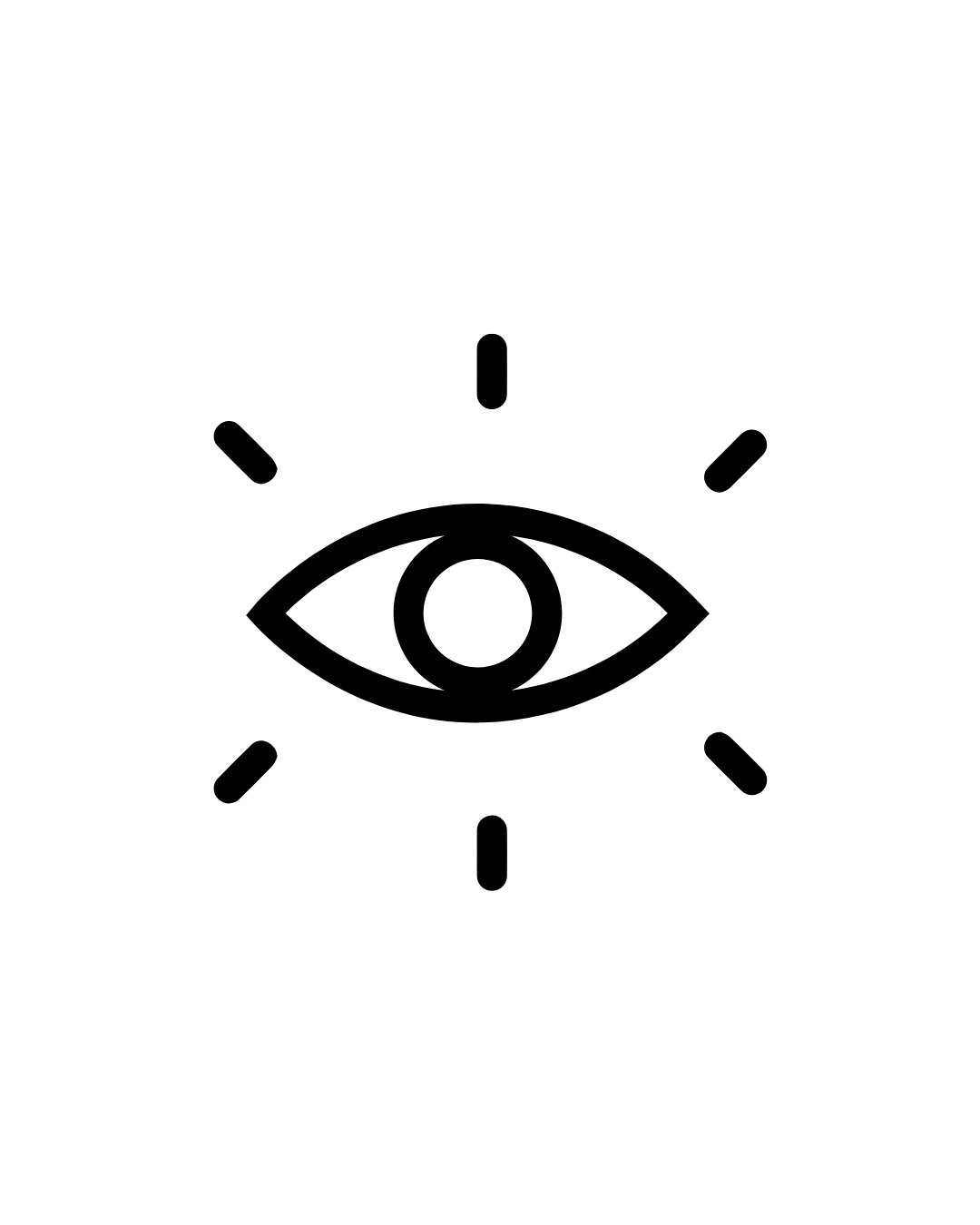 Outline of an eye with rays around it, symbolizing observation or awareness.