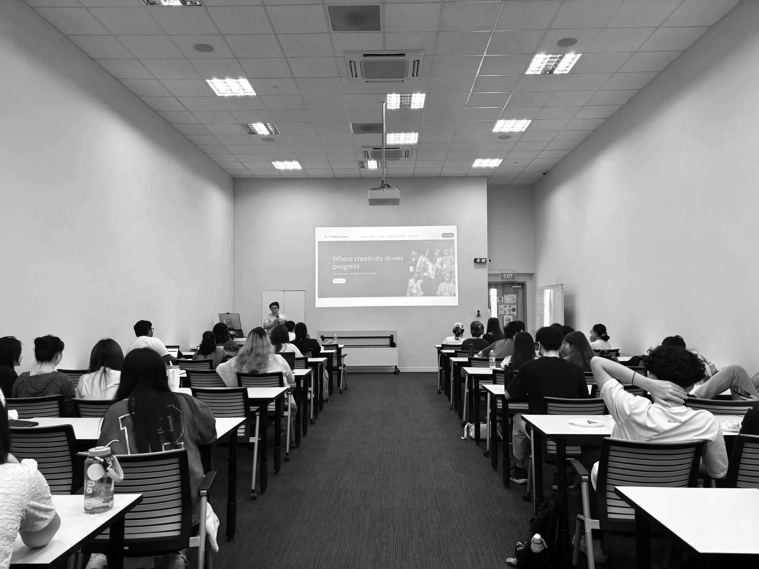 Tertiary students participating in a global networking workshop