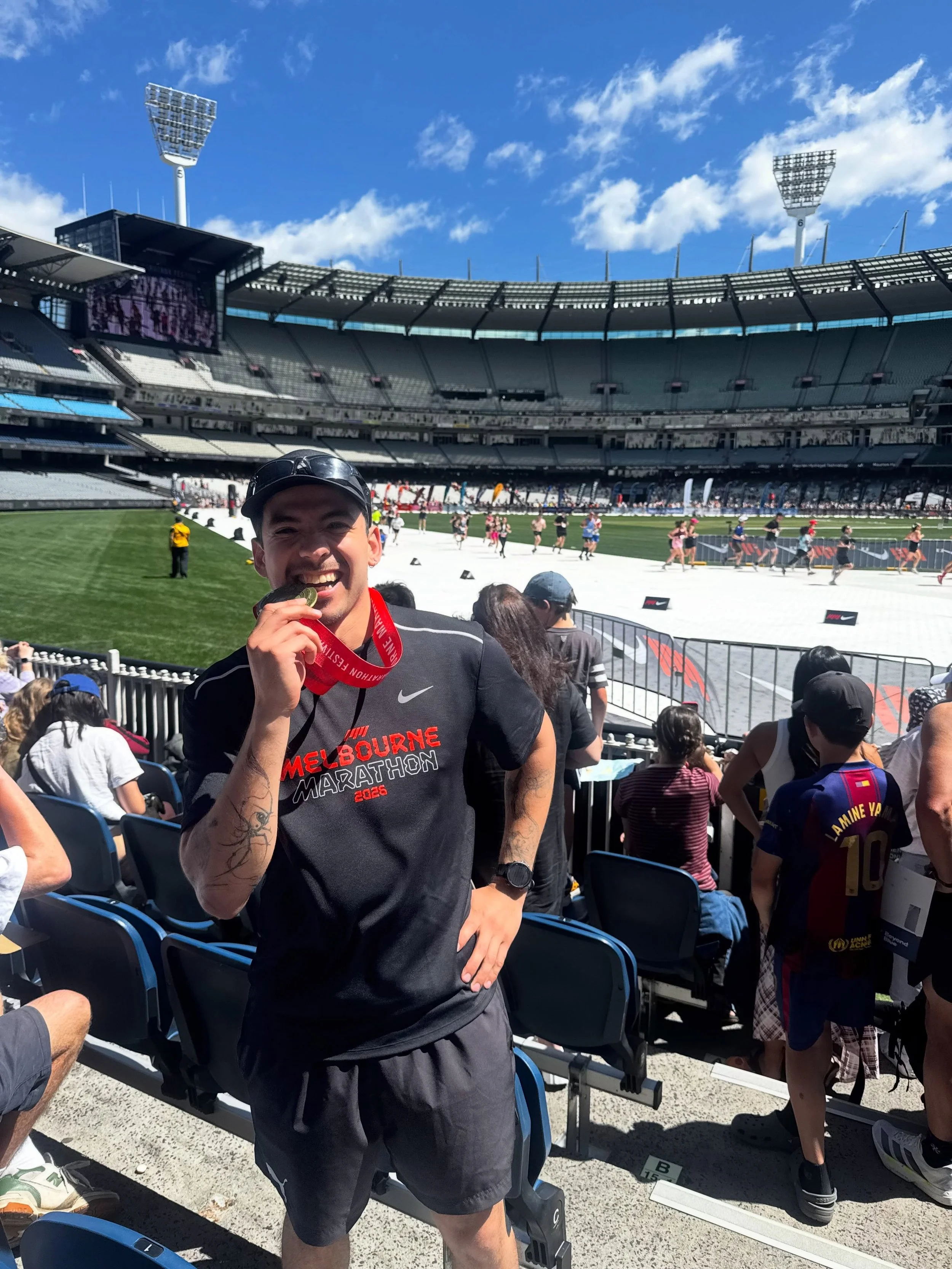 Big shoutout to @reinaldo.osteo for completing the full melbourne marathon! Amazing effort especially considering a hampered lead up with a couple of injuries! 💪 Expecting you to be a bit sore in the clinic tomorrow 😅