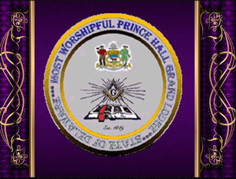 The emblem of Worshipful Prince Hall Grand Lodge, with purple and gold decorative borders.