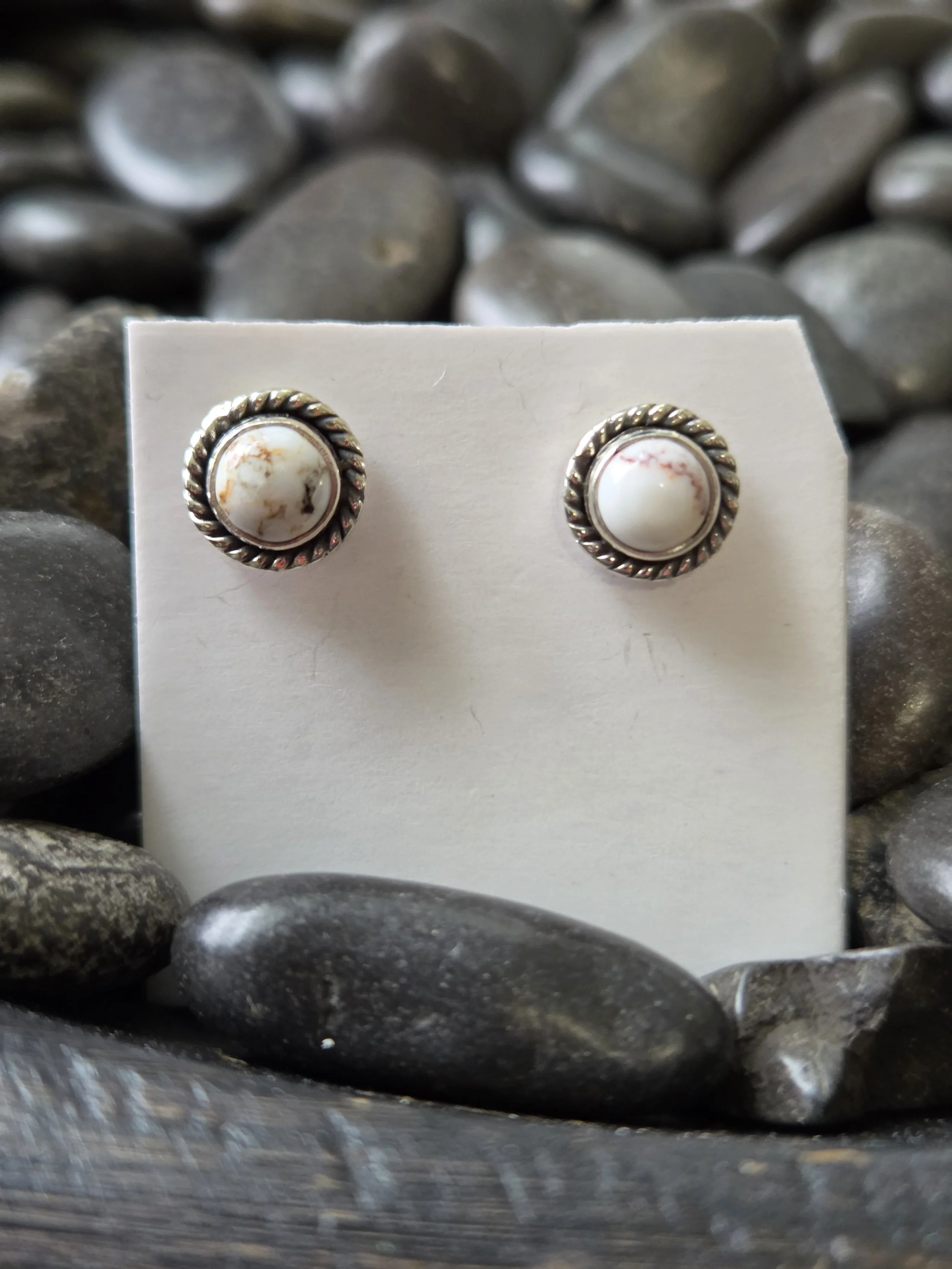 Sterling Silver Wild Horse Button Earrings