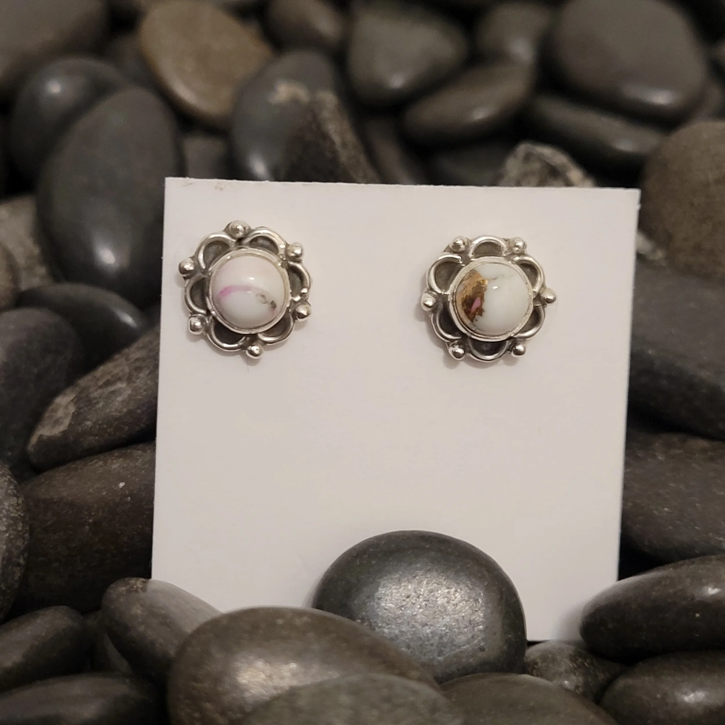 Sterling Silver Cotton Candy Dahlia Button Earrings