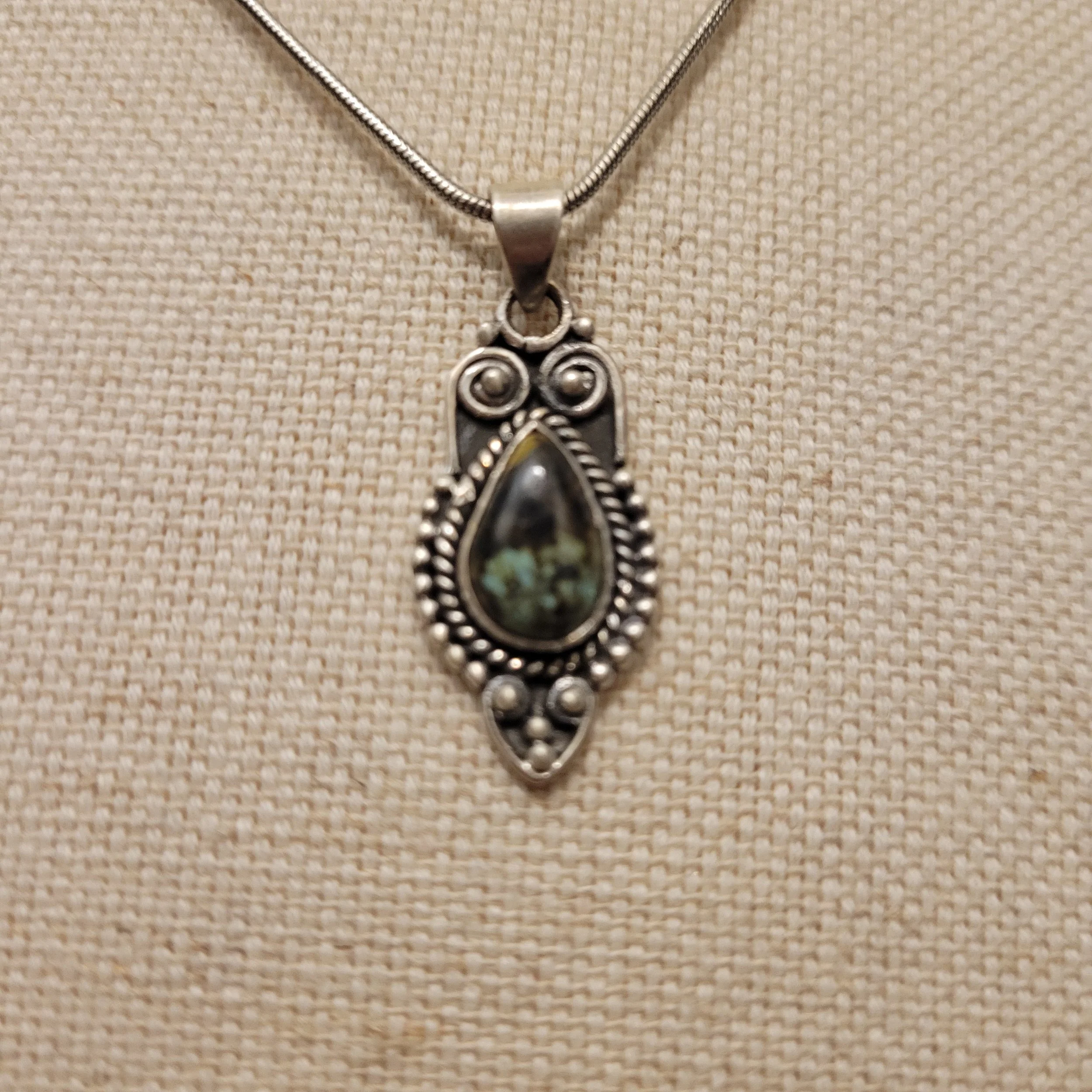 Dainty Sterling Silver Blackjack Turquoise Necklace