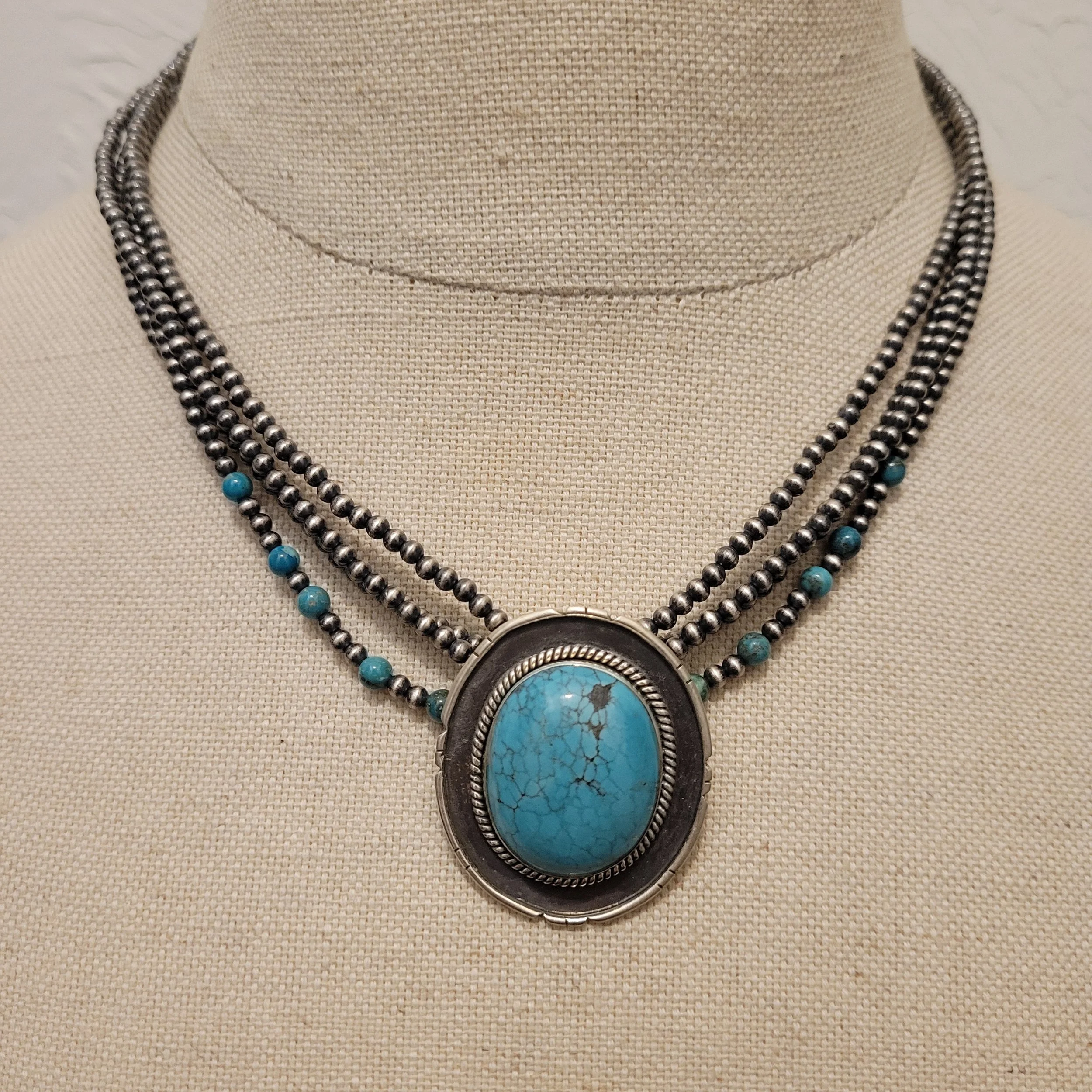 Sterling Silver Hubei Turquoise Layered Pearl Choker Necklace