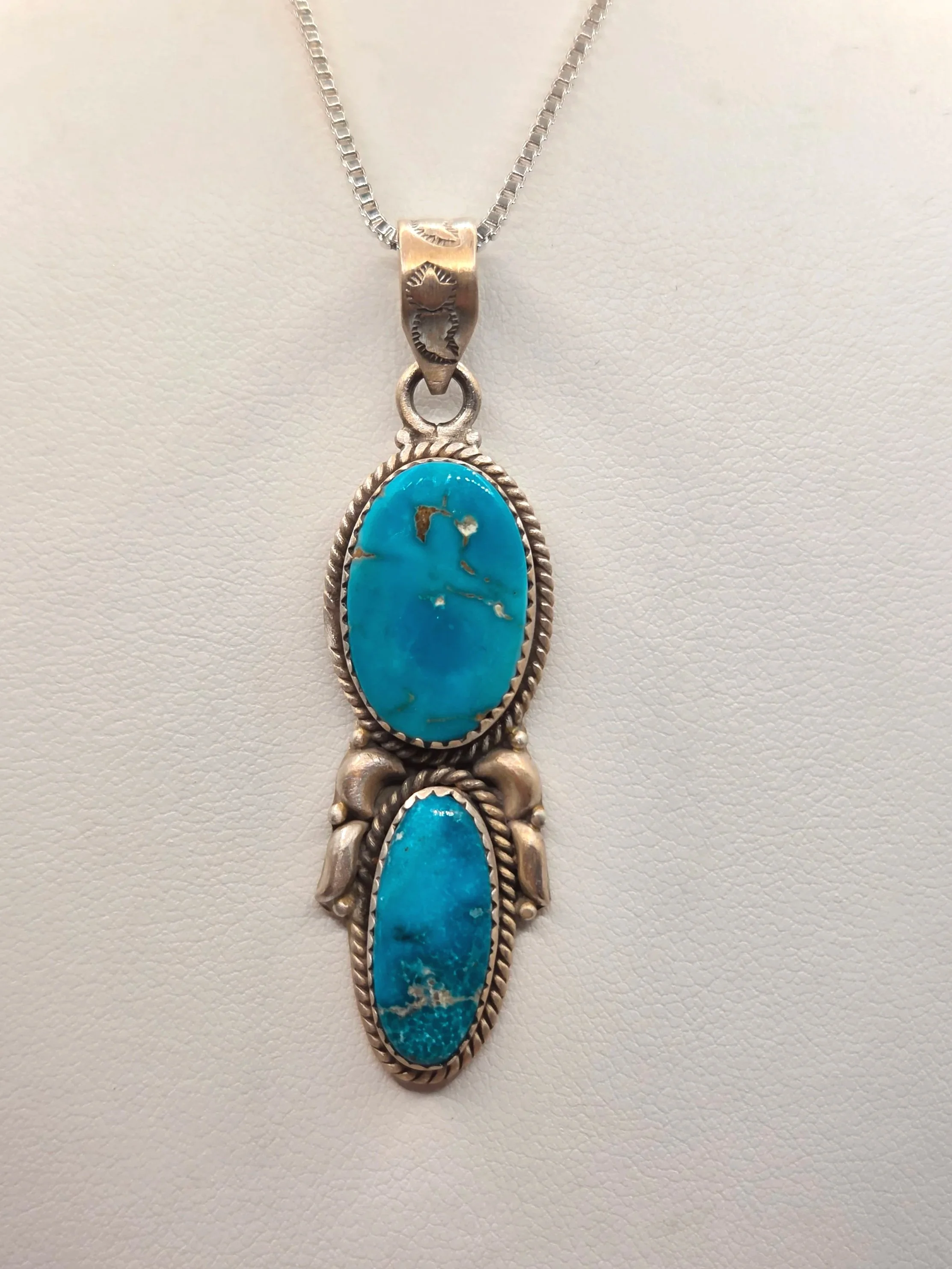 Sterling Silver Lone Mountain Turquoise Double Stone Necklace