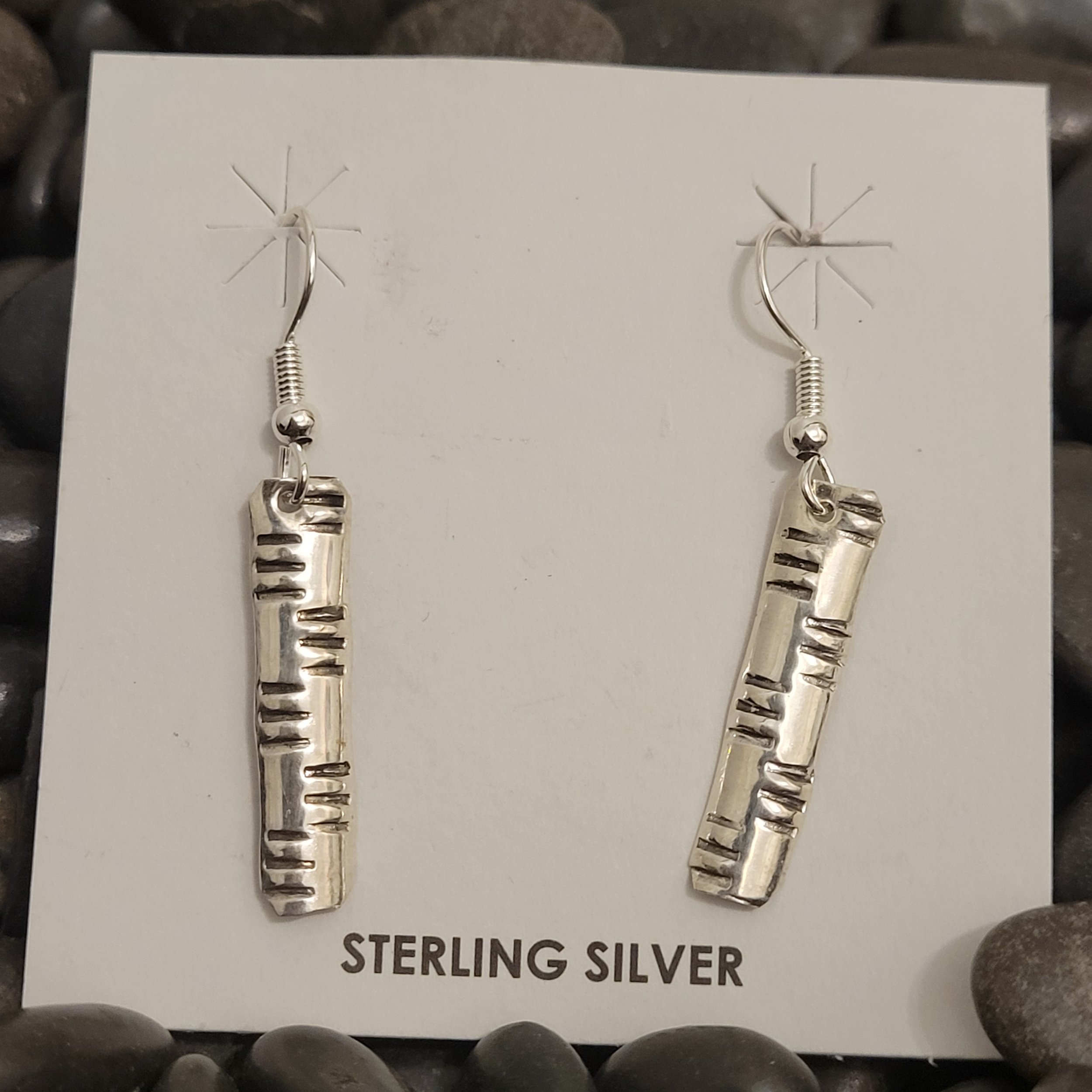 Sterling Silver Stamped Dangle Earrings - Native American
