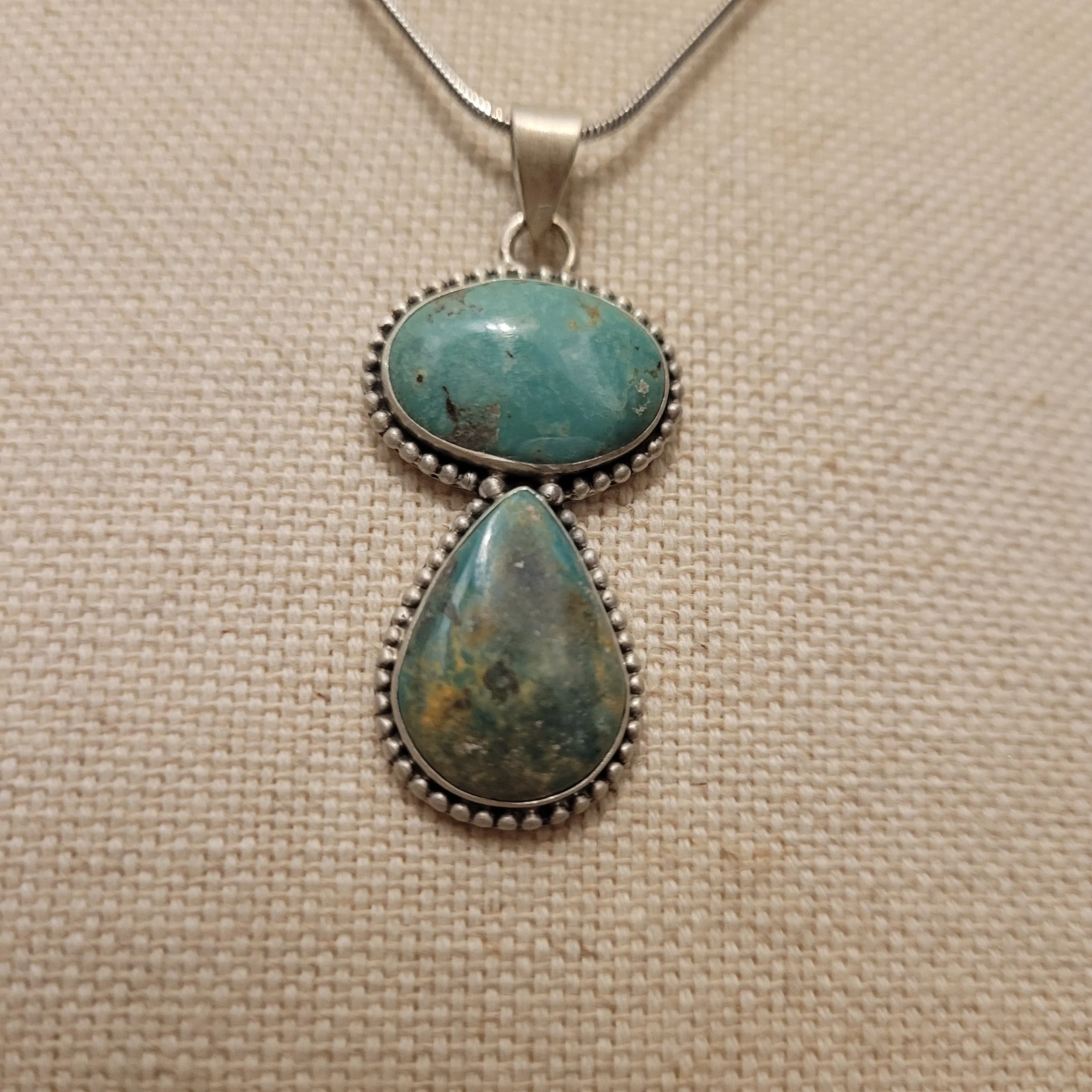 Sterling Silver Royston Turquoise Double Stone Necklace
