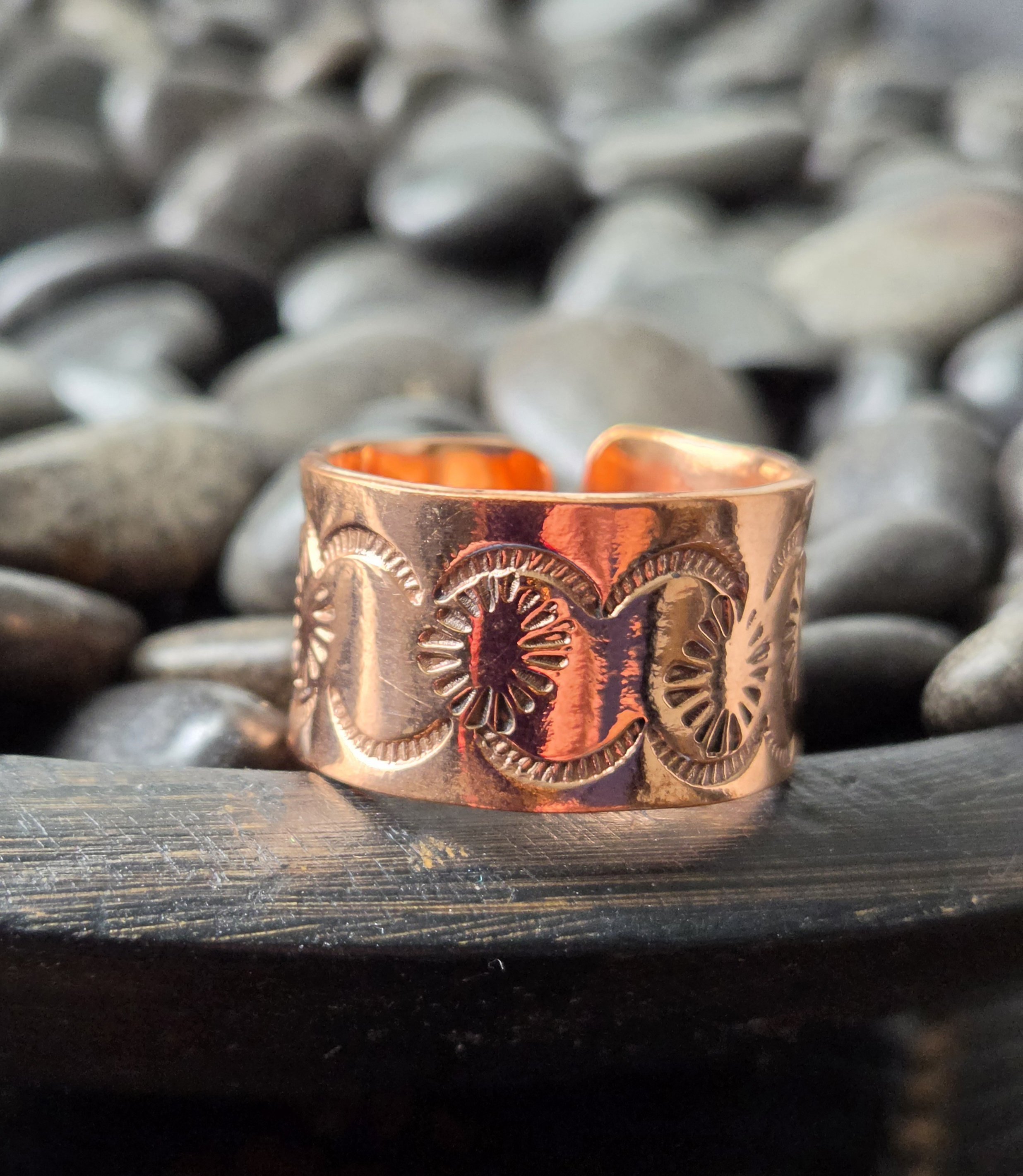 Copper Stamped Cigar Band Ring Sz 9 Adjustable