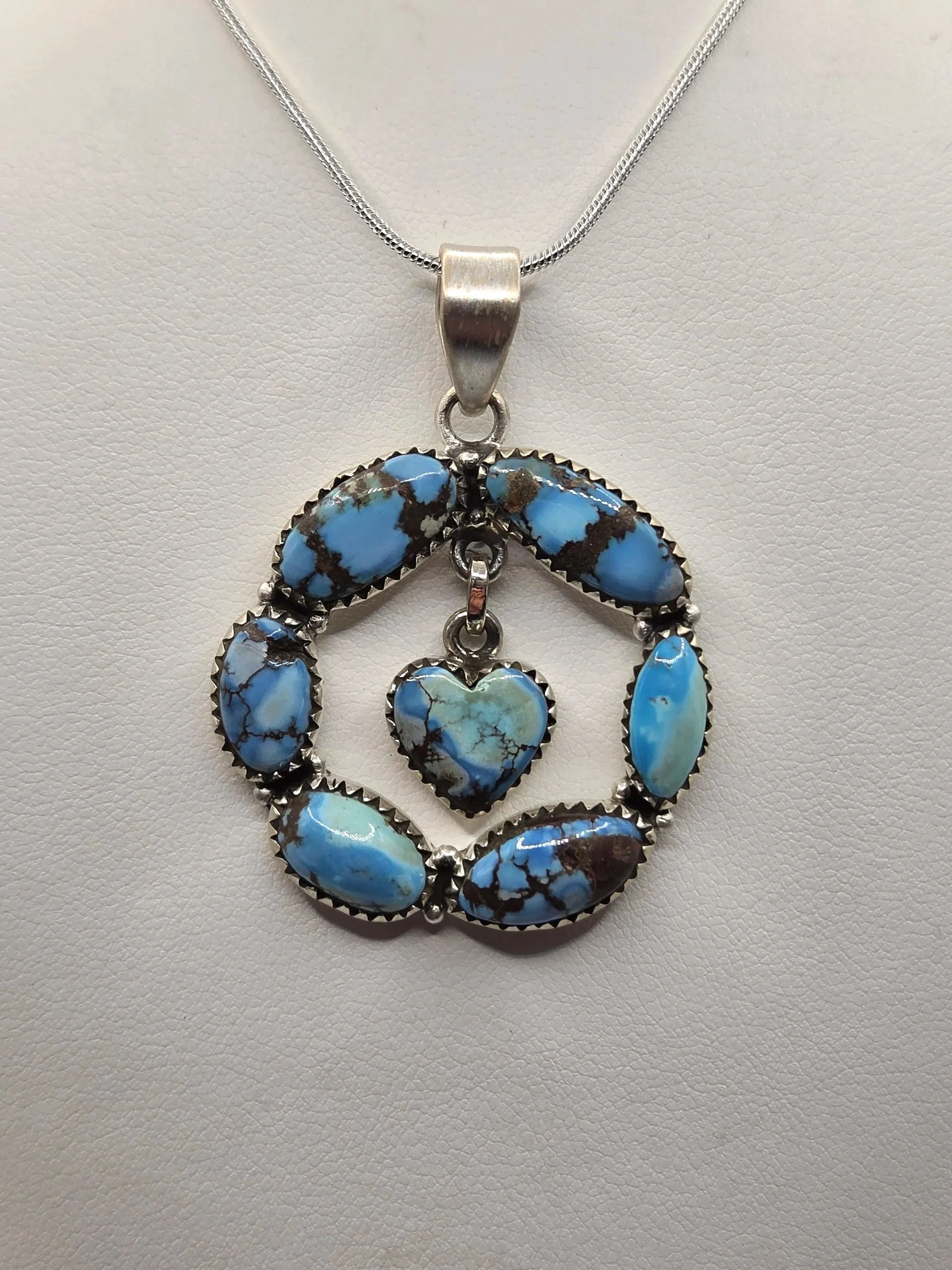 Sterling Silver Golden Hills Turquoise Circle of Love Heart Necklace