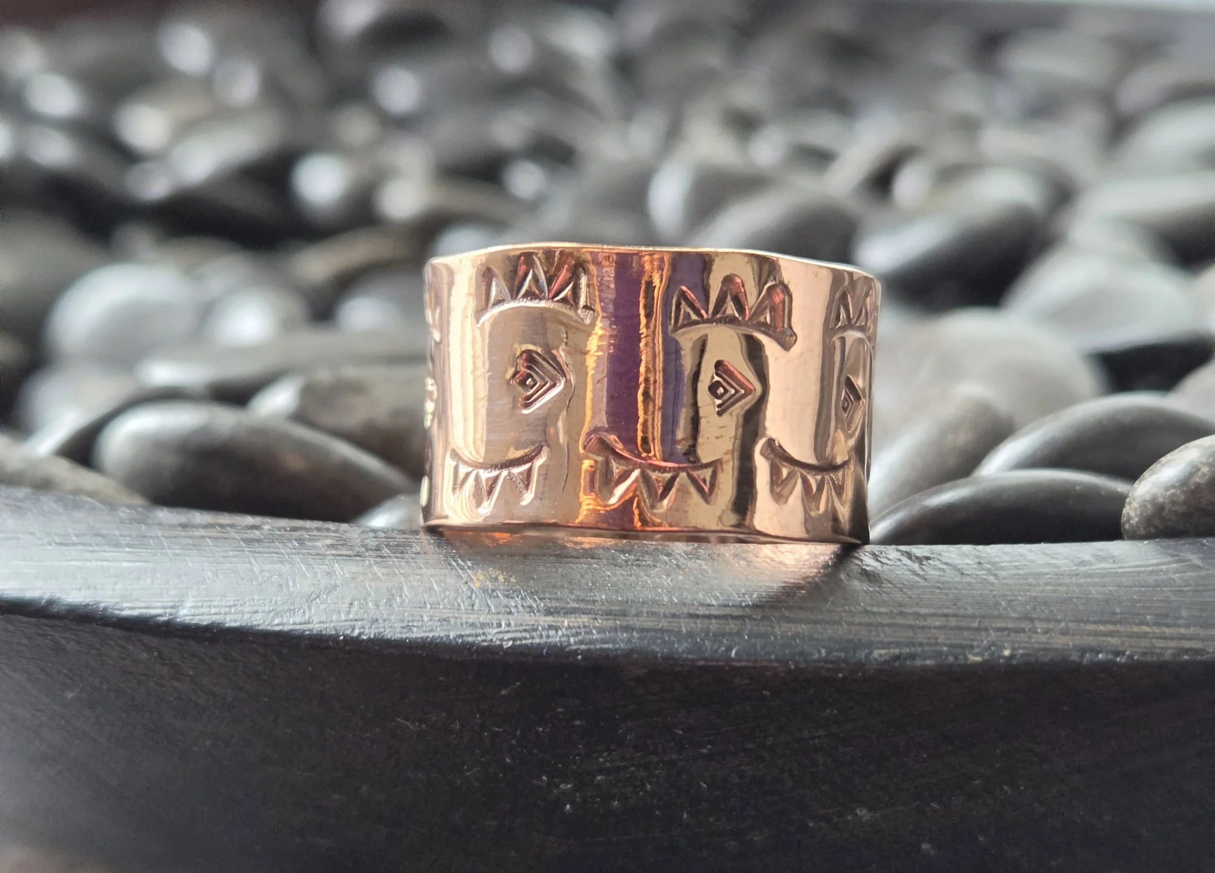 Copper Stamped Cigar Band Ring Sz 8 1/2 Adjustable