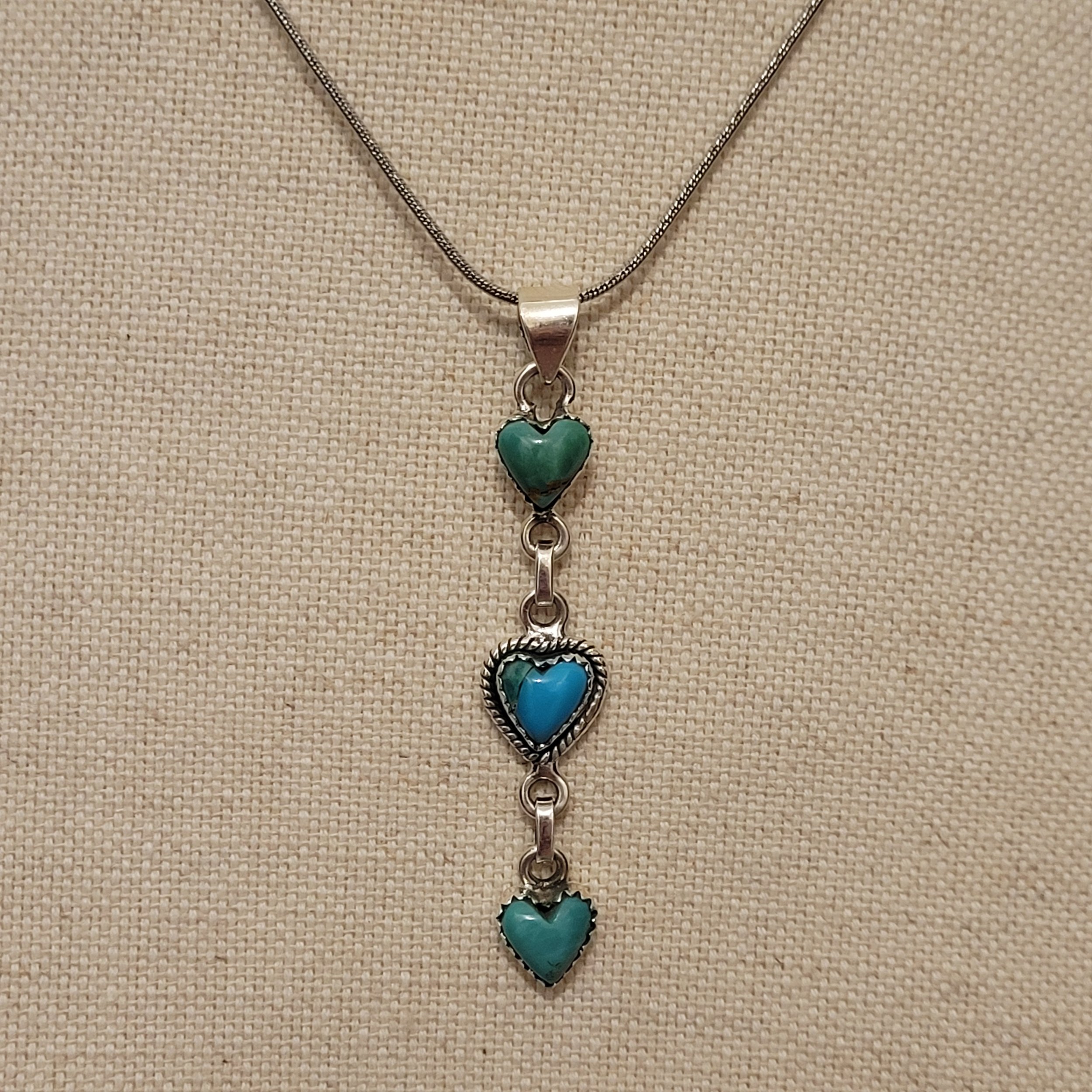 Sterling Silver Royston Turquoise Triple Heart Necklace