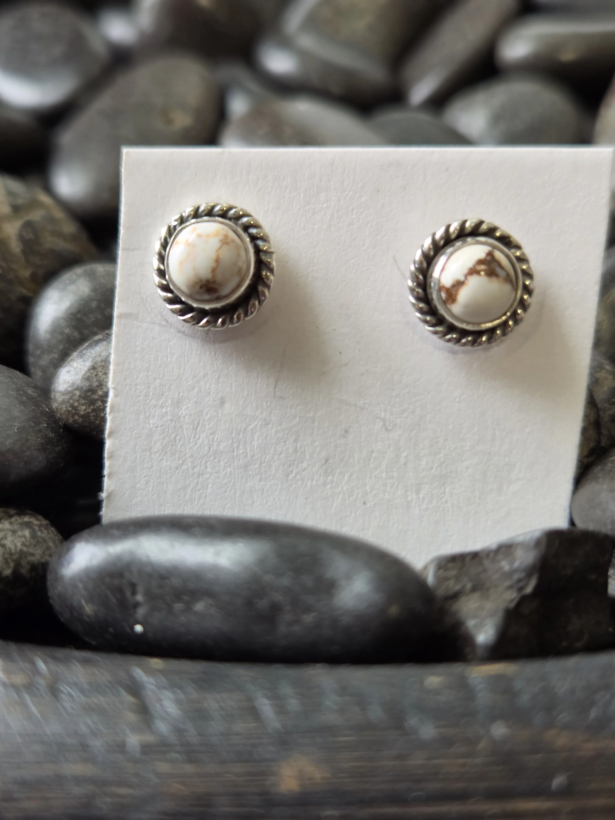 Sterling Silver Wild Horse Button Earrings
