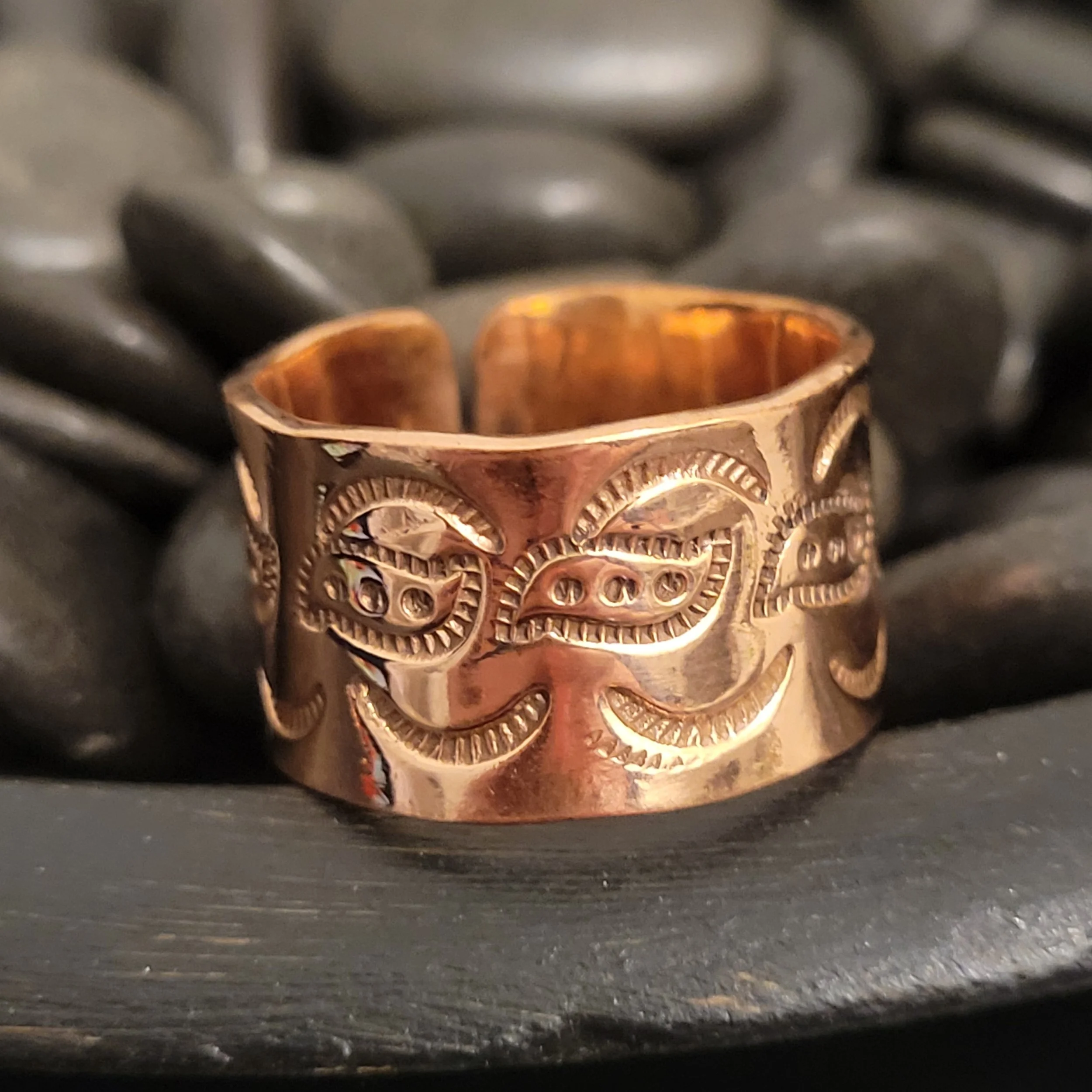 Copper Stamped Cigar Band Ring Sz 8 1/2 Adjustable
