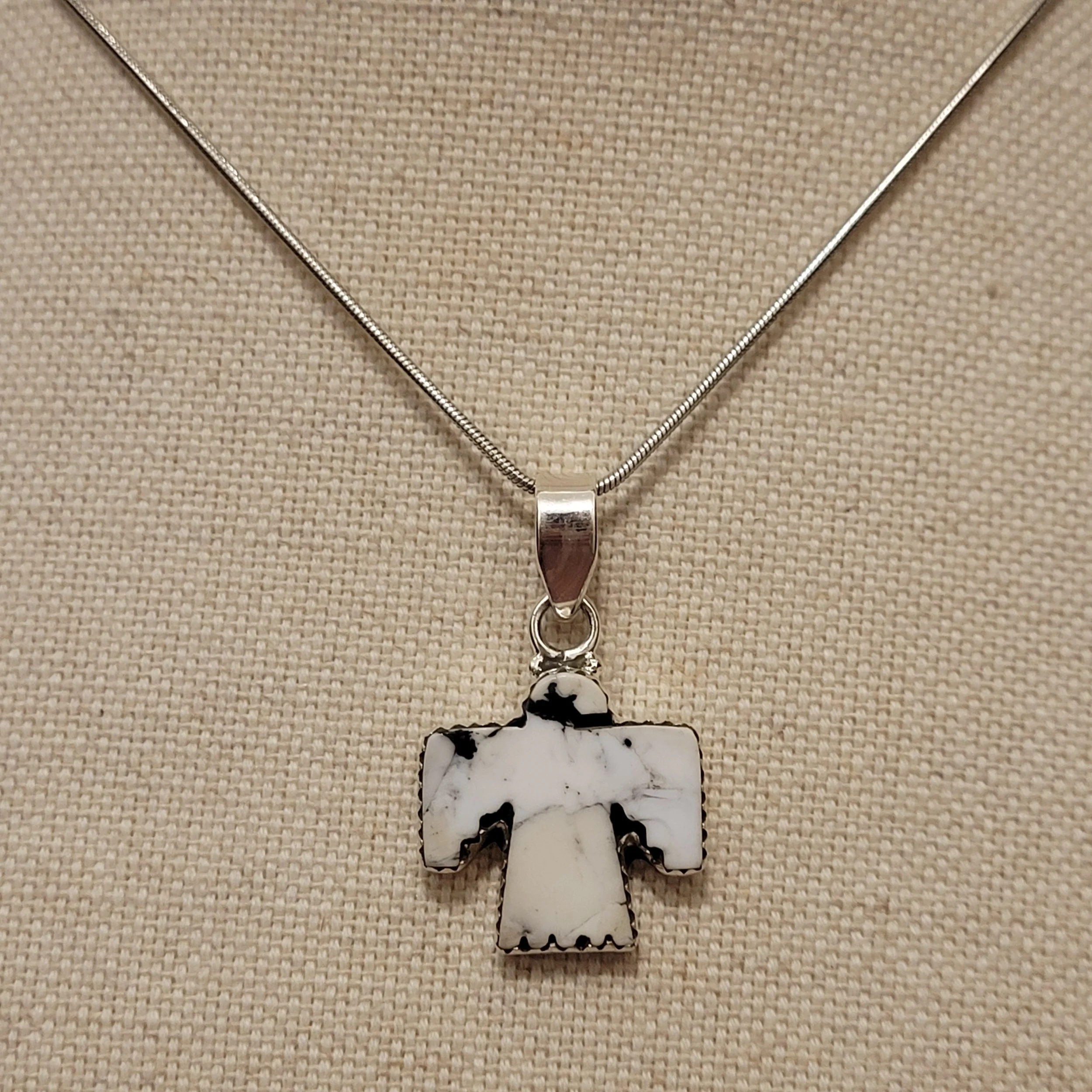 Sterling Silver White Buffalo Thunderbird Necklace