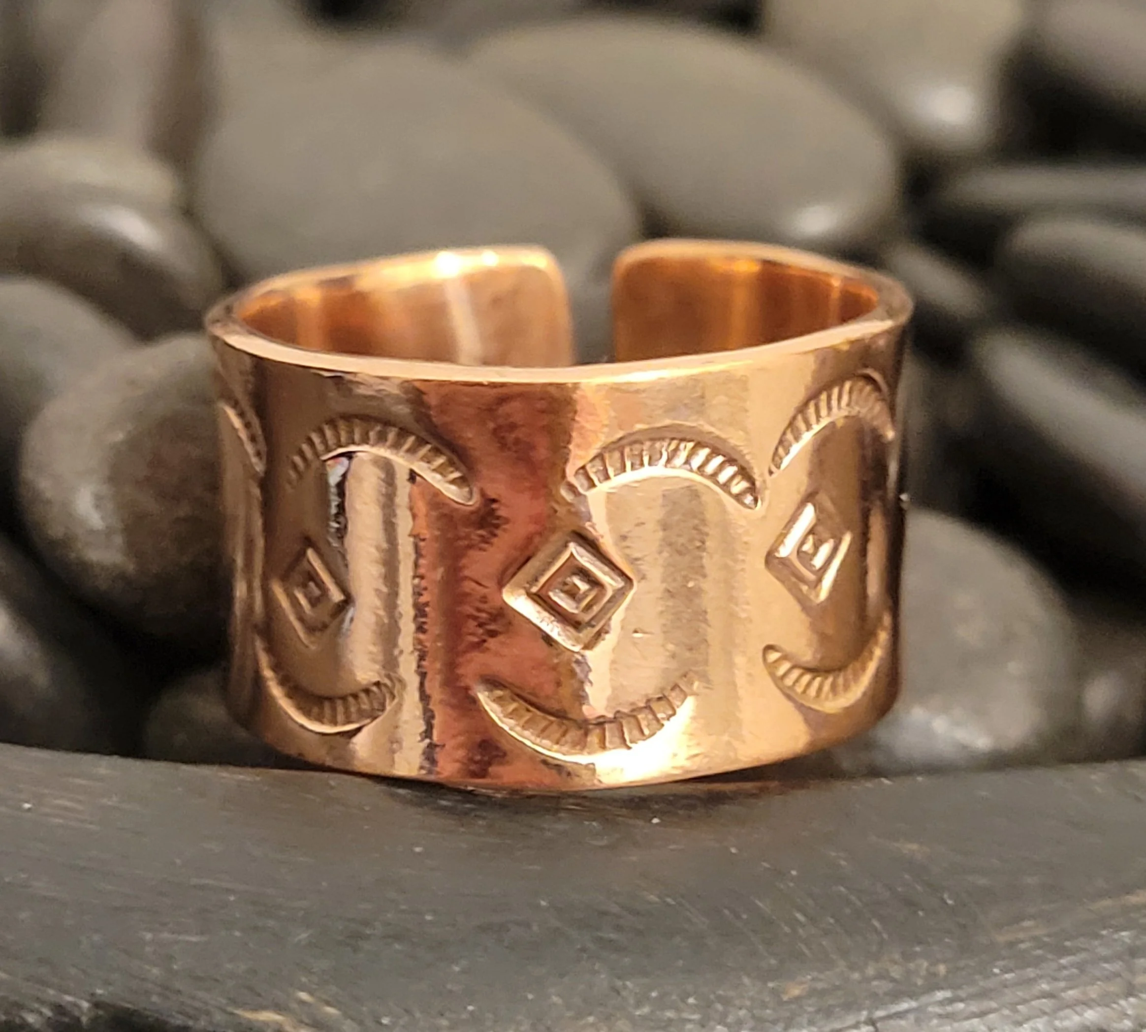 Copper Stamped Cigar Band Ring Sz 9 Adjustable