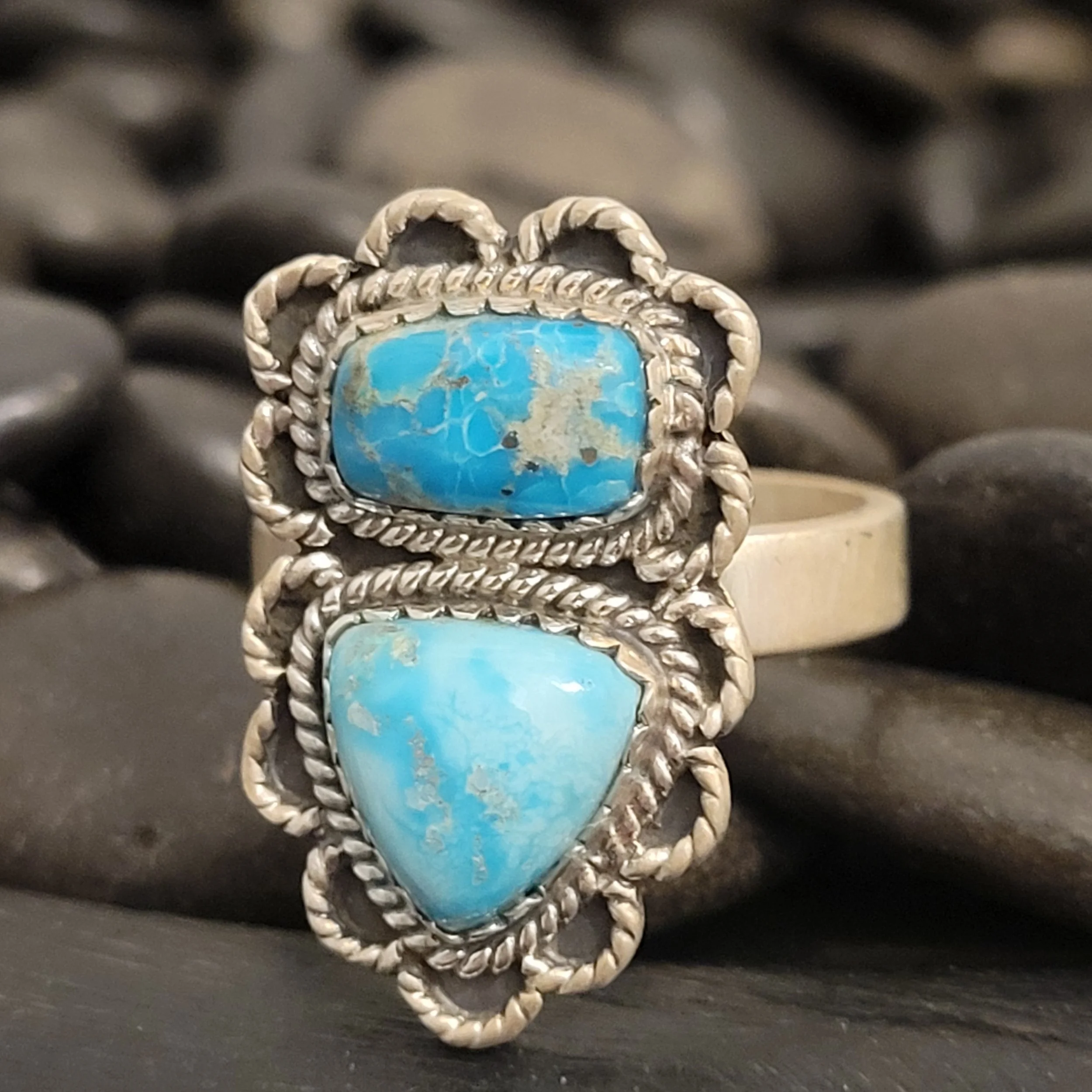 Sterling Silver Whitewater Turquoise Ring Sz 7 1/2 Adjustable