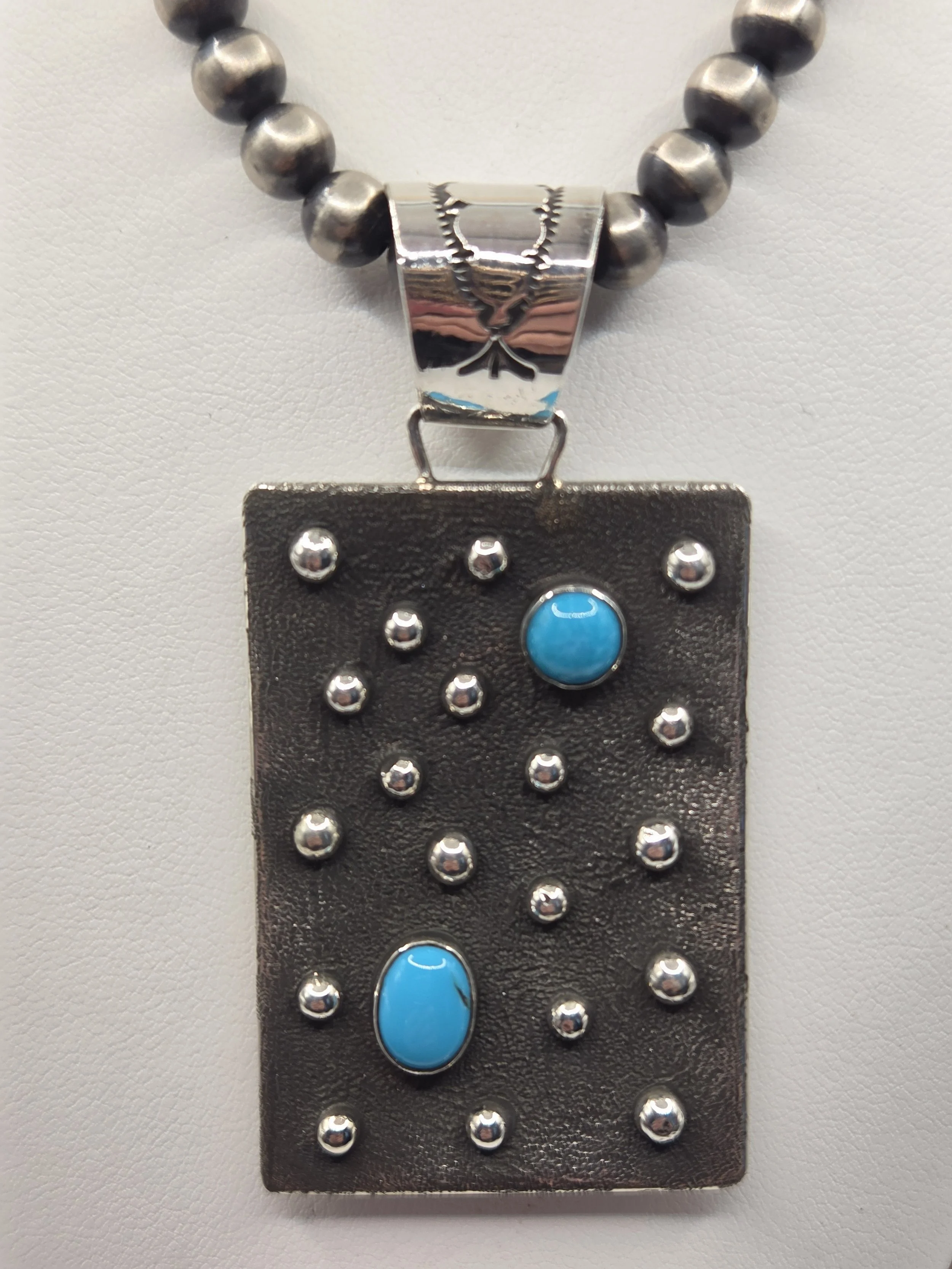 Sterling Silver Sandcast Slab Sleeping Beauty Turquoise Pendant - Native American