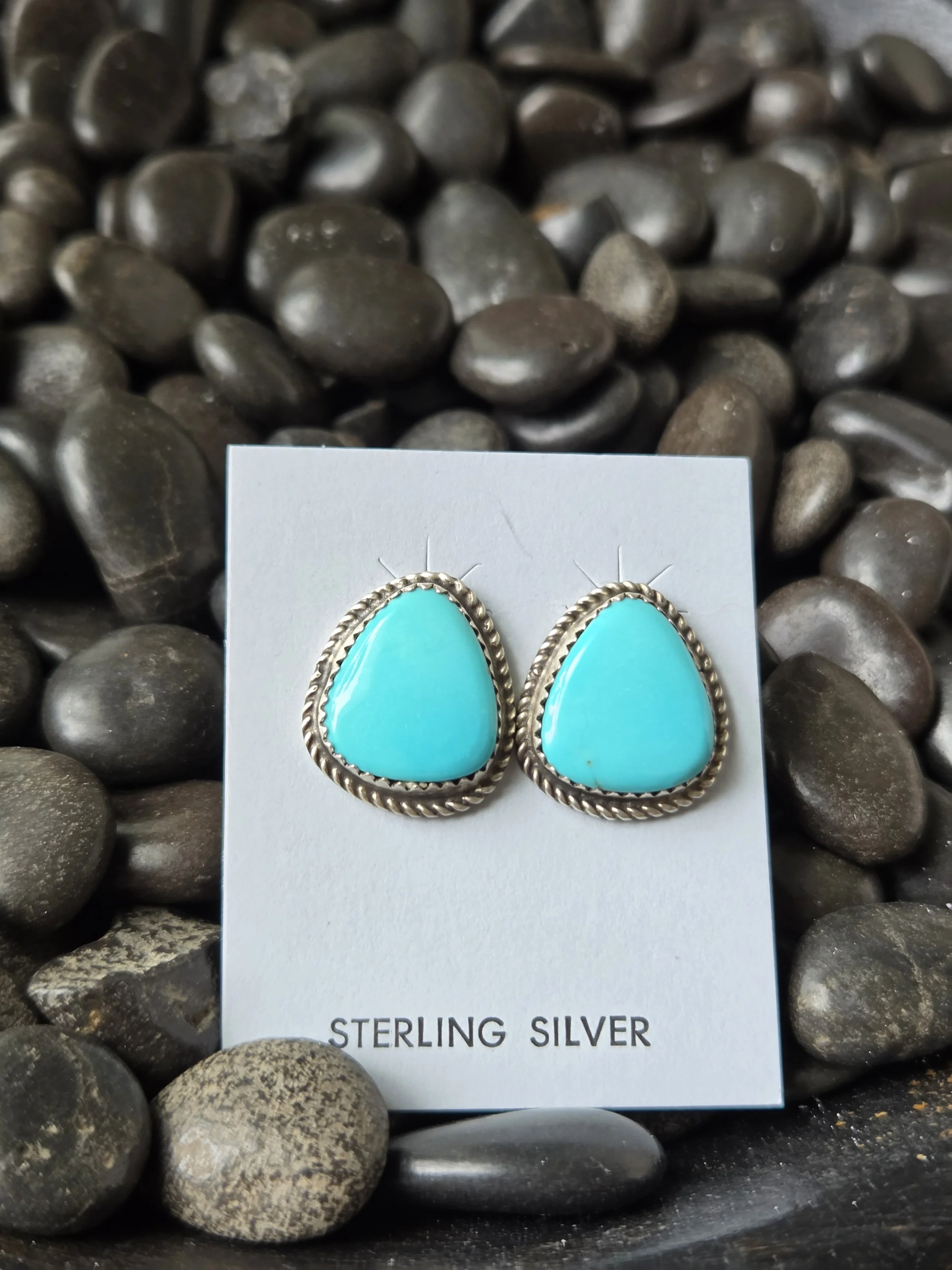 Sterling Silver Kingman Turquoise Earrings - Native American
