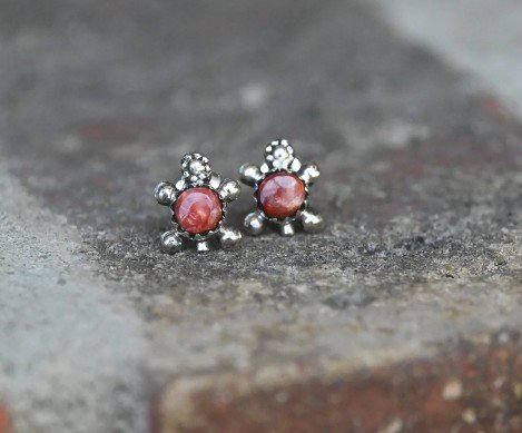 Sterling Silver Oxidised Red Turtle Tortoise Earrings - Native American