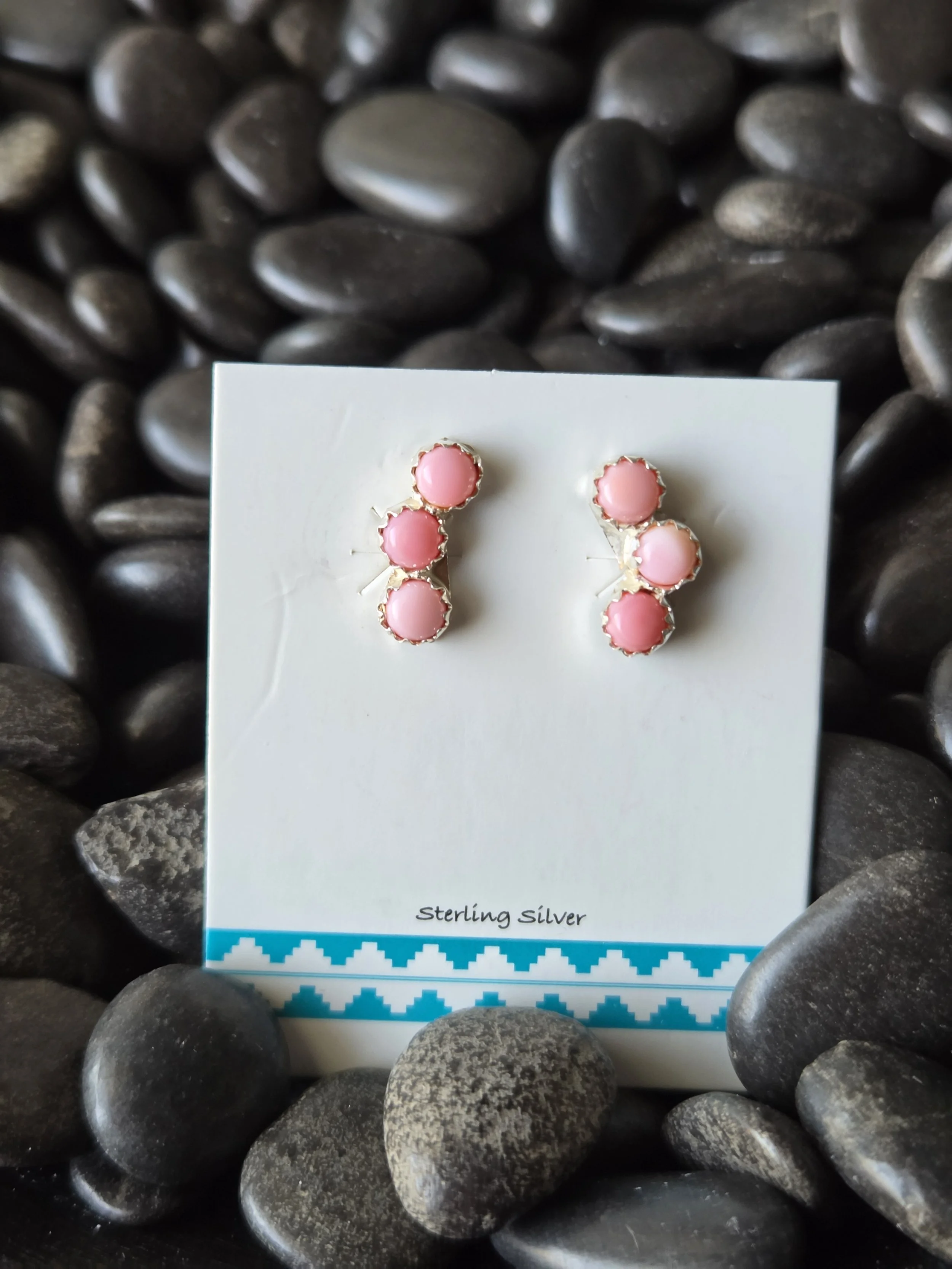 Sterling Silver Zuni Handmade Pink Conch Crawler Earrings - Native American