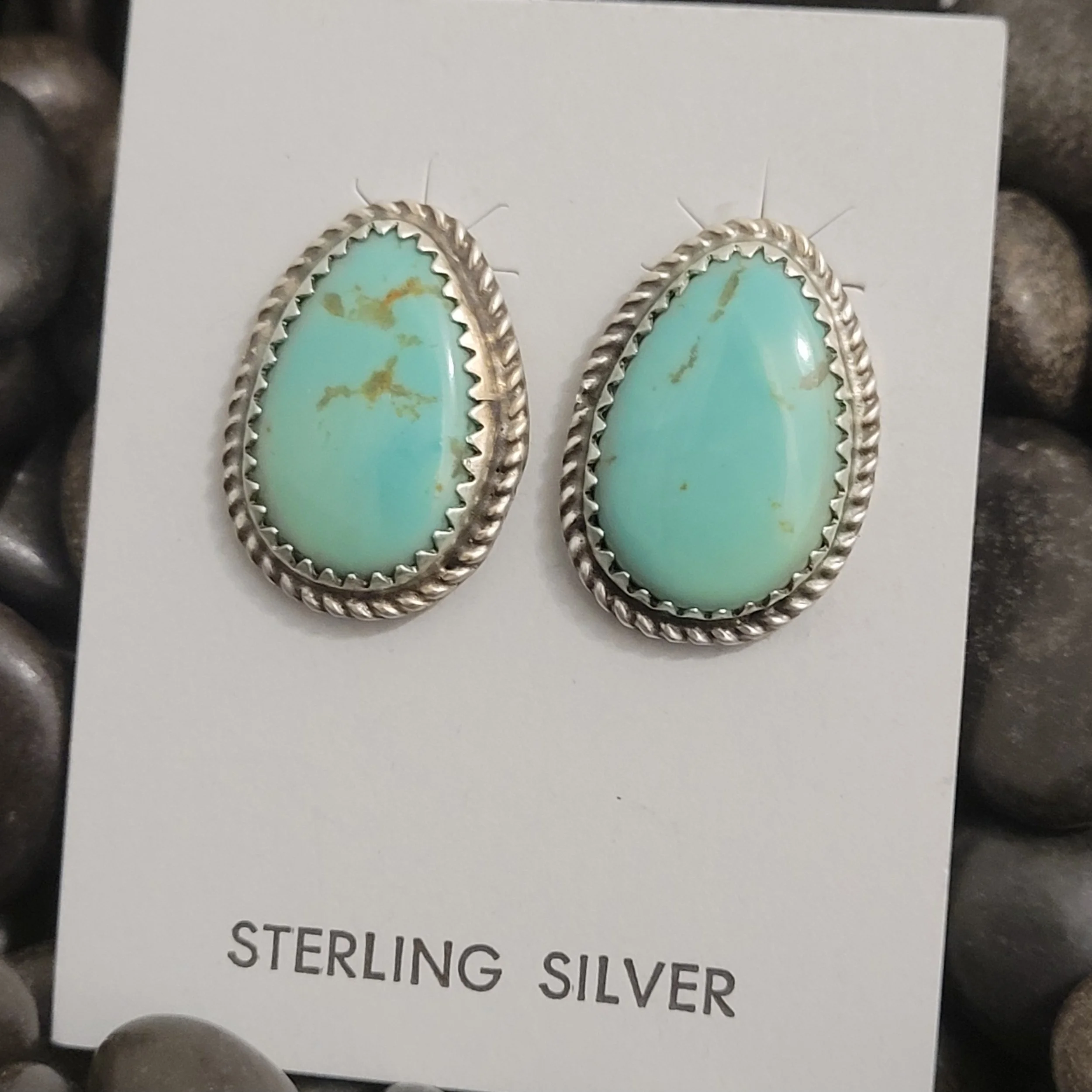 Sterling Silver Kingman Turquoise Earrings - Native American