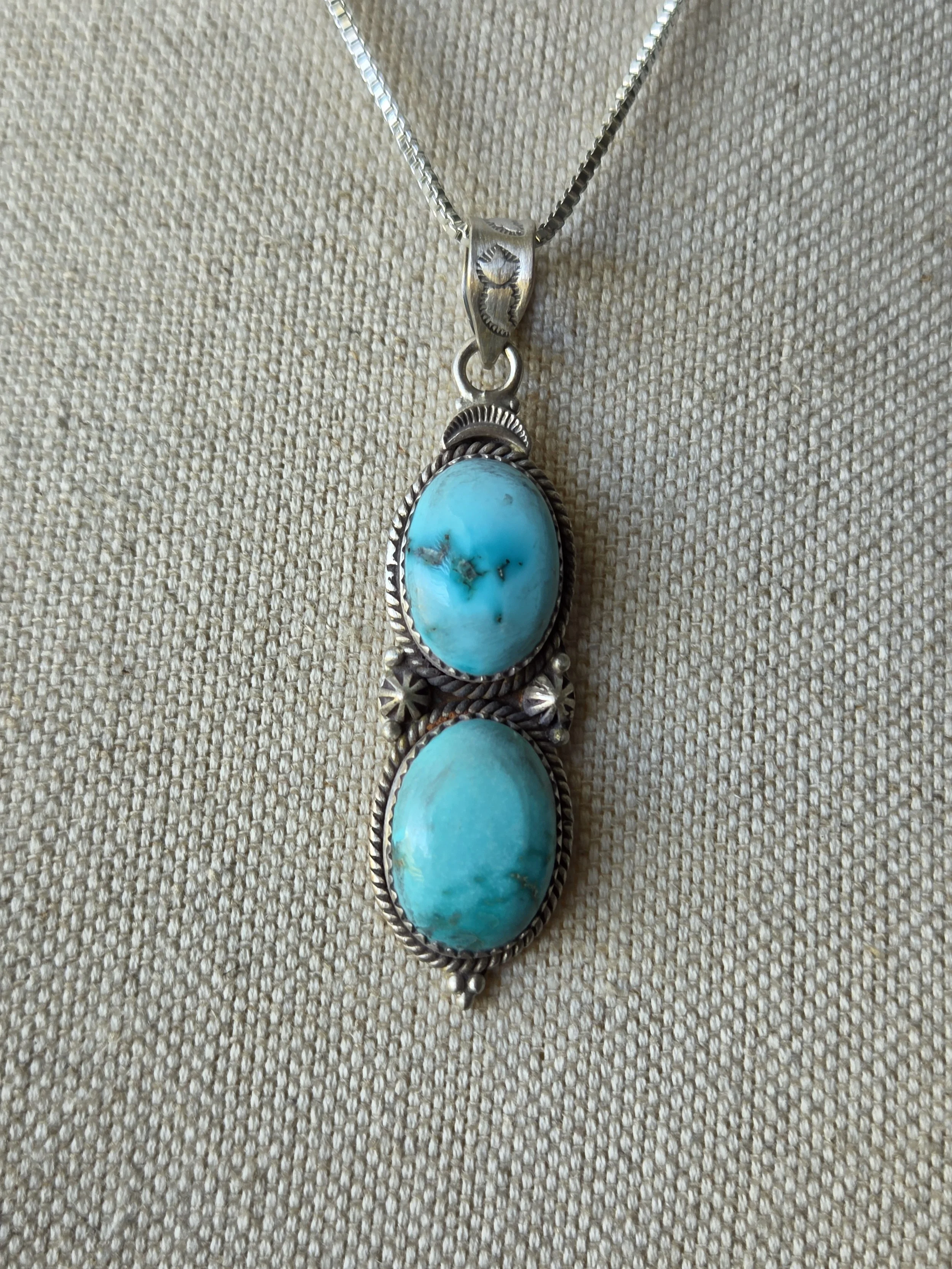 Sterling Silver Lone Mountain Turquoise Double Stone Necklace