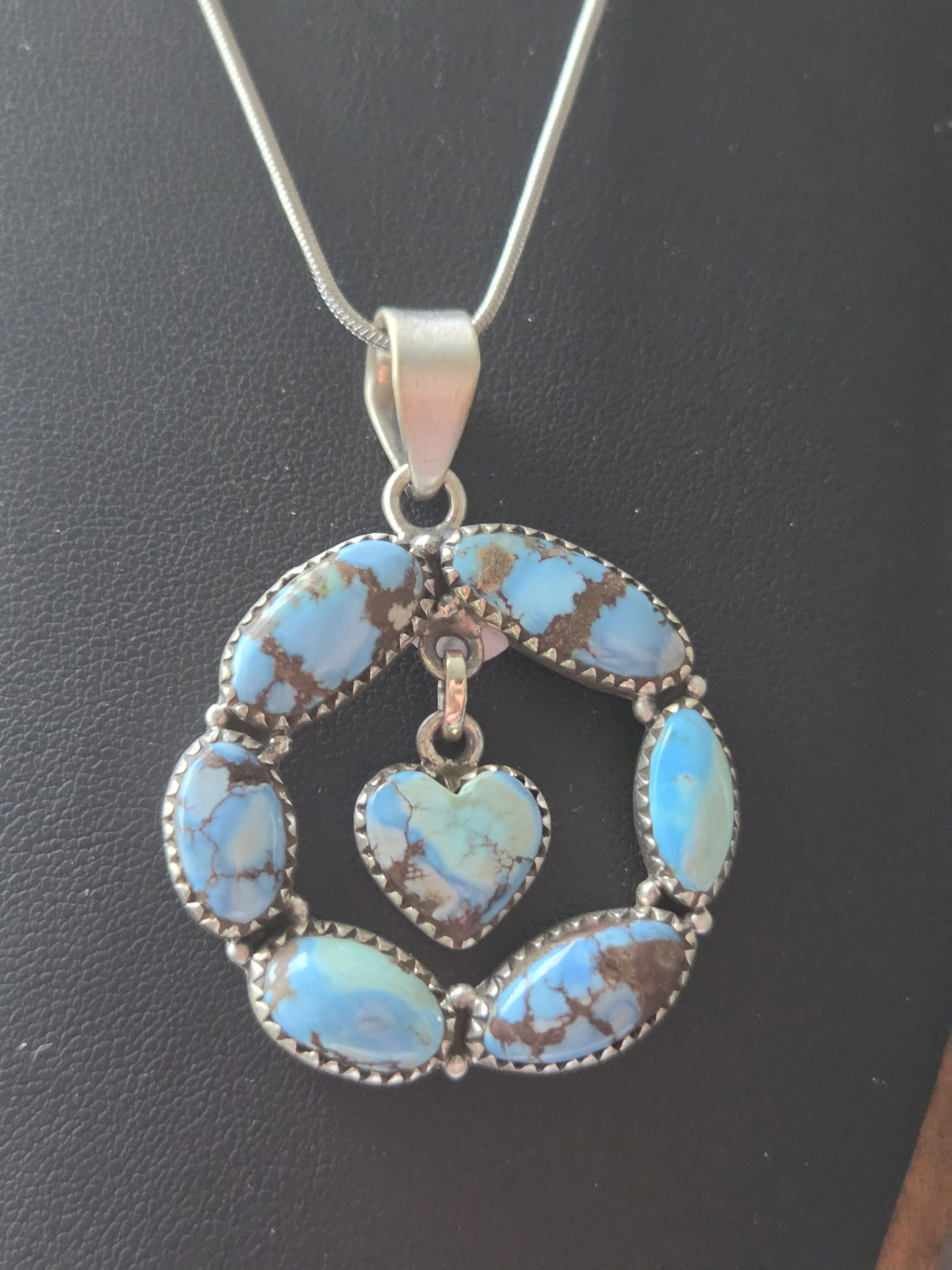 Sterling Silver Golden Hills Turquoise Circle of Love Heart Necklace