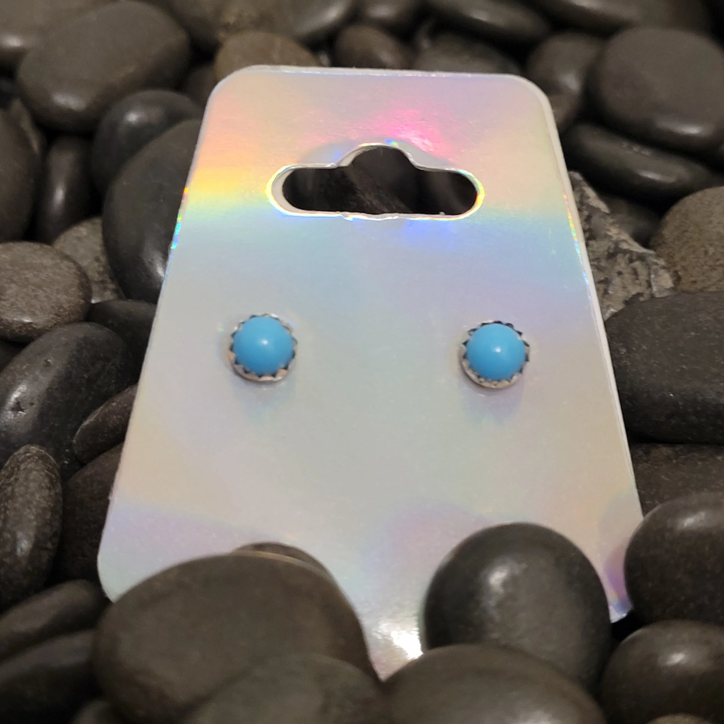Sterling Silver Turquoise Button Earrings - Native American