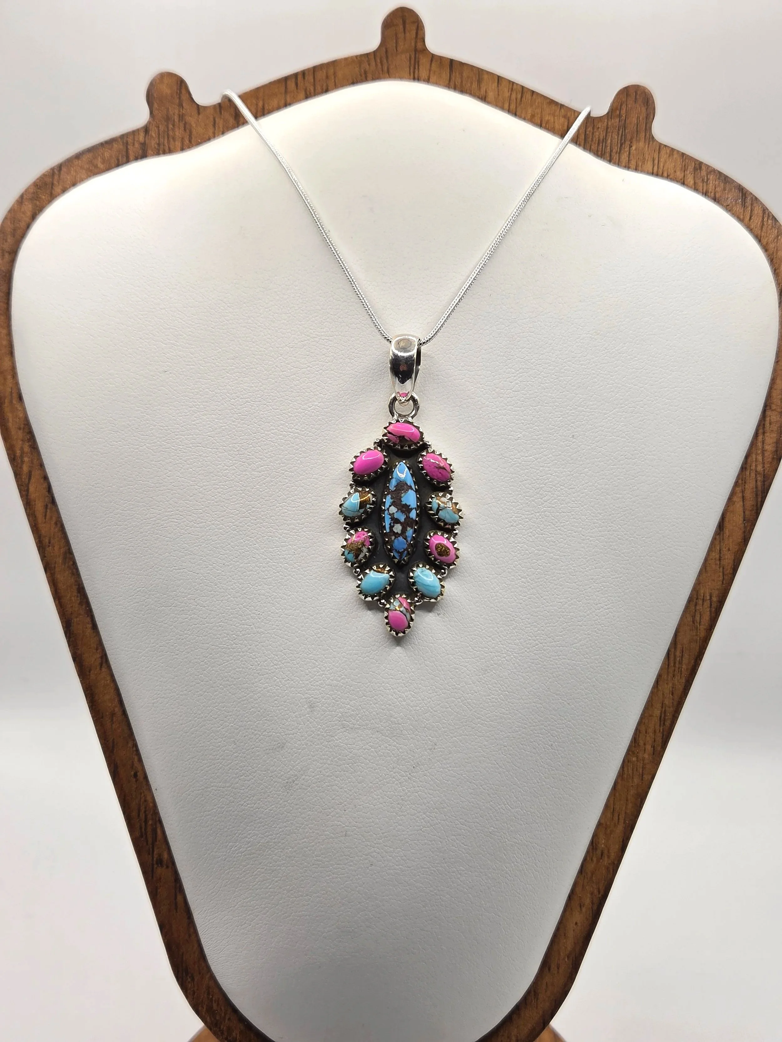 Sterling Silver Cotton Candy Dahlia with Golden Hills Turquoise Necklace
