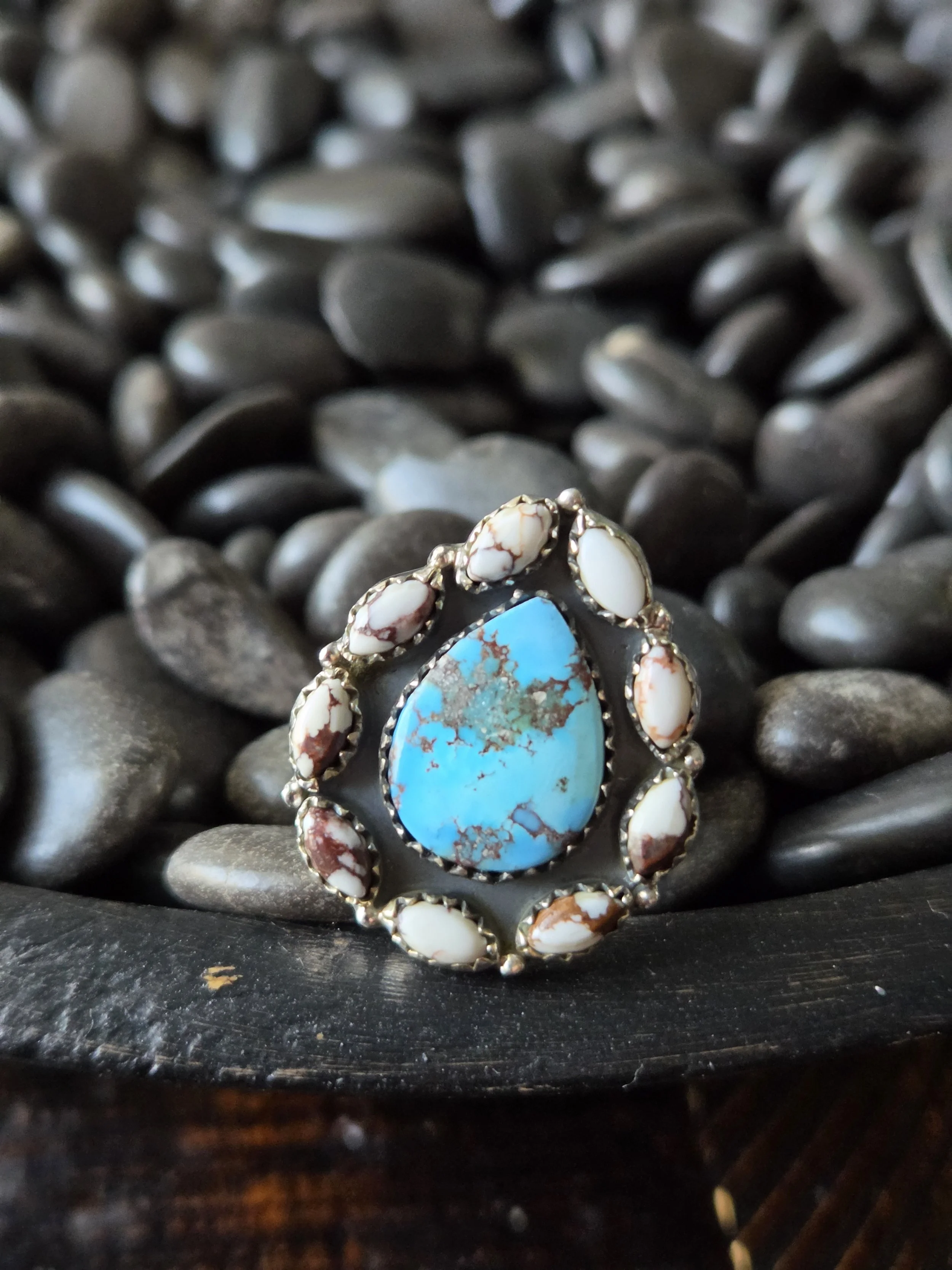 Sterling Silver Golden Hills Turquoise & Wild Horse Ring - Size 8 Adjustable
