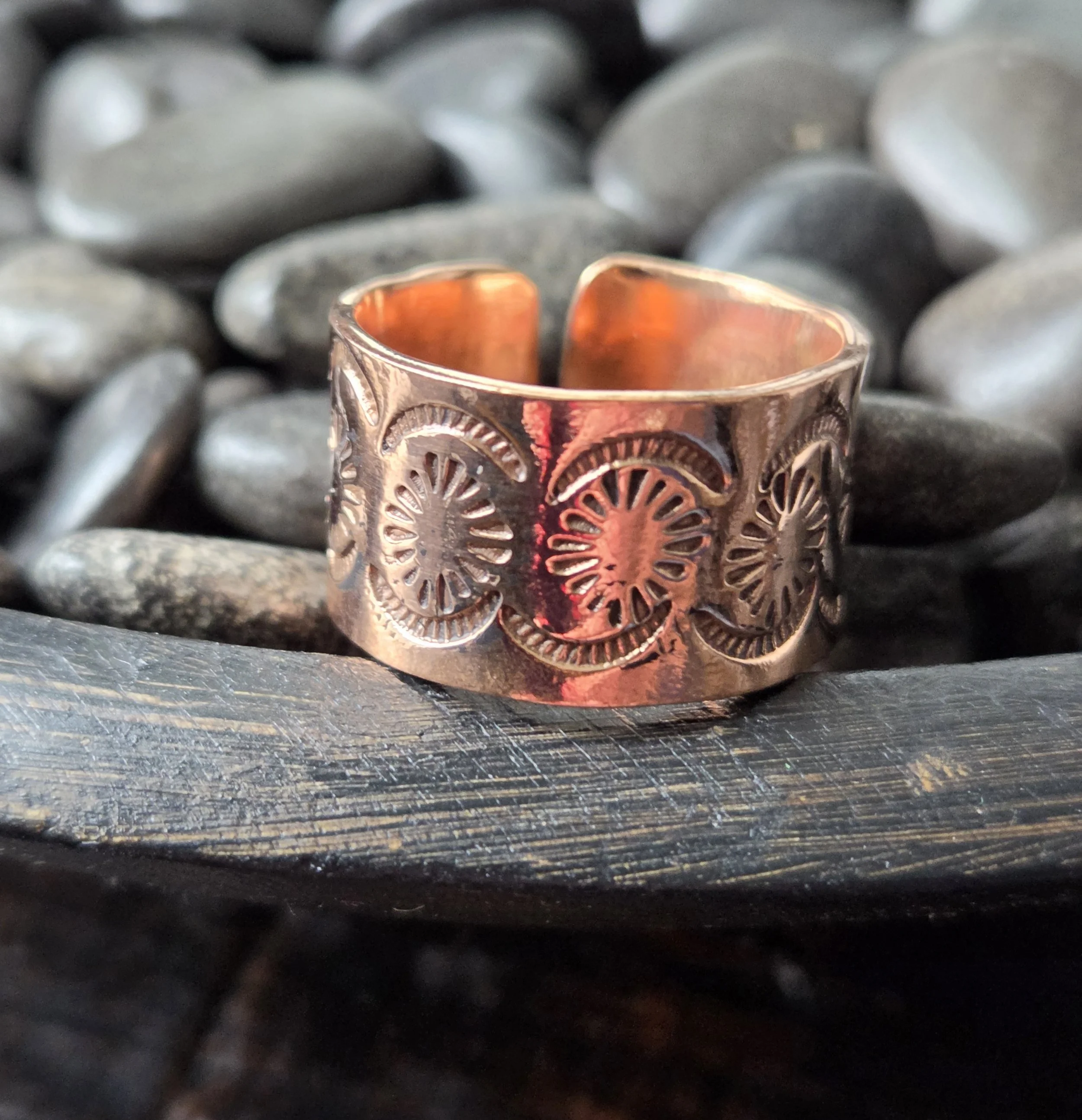 Copper Stamped Cigar Band Ring Sz 9 1/2 Adjustable