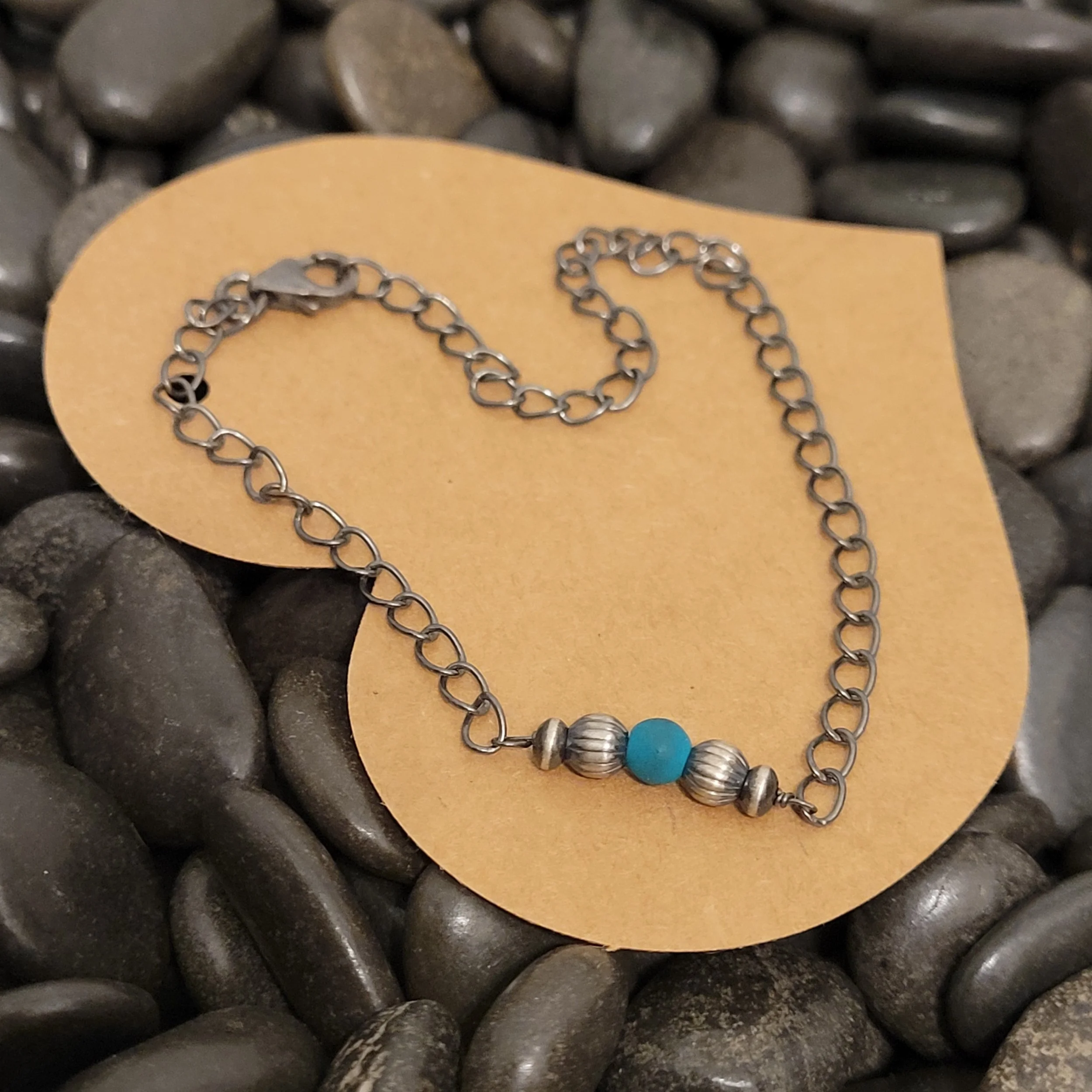 Sterling Silver Turquoise & Corrugated Bead Bracelet/Anklet