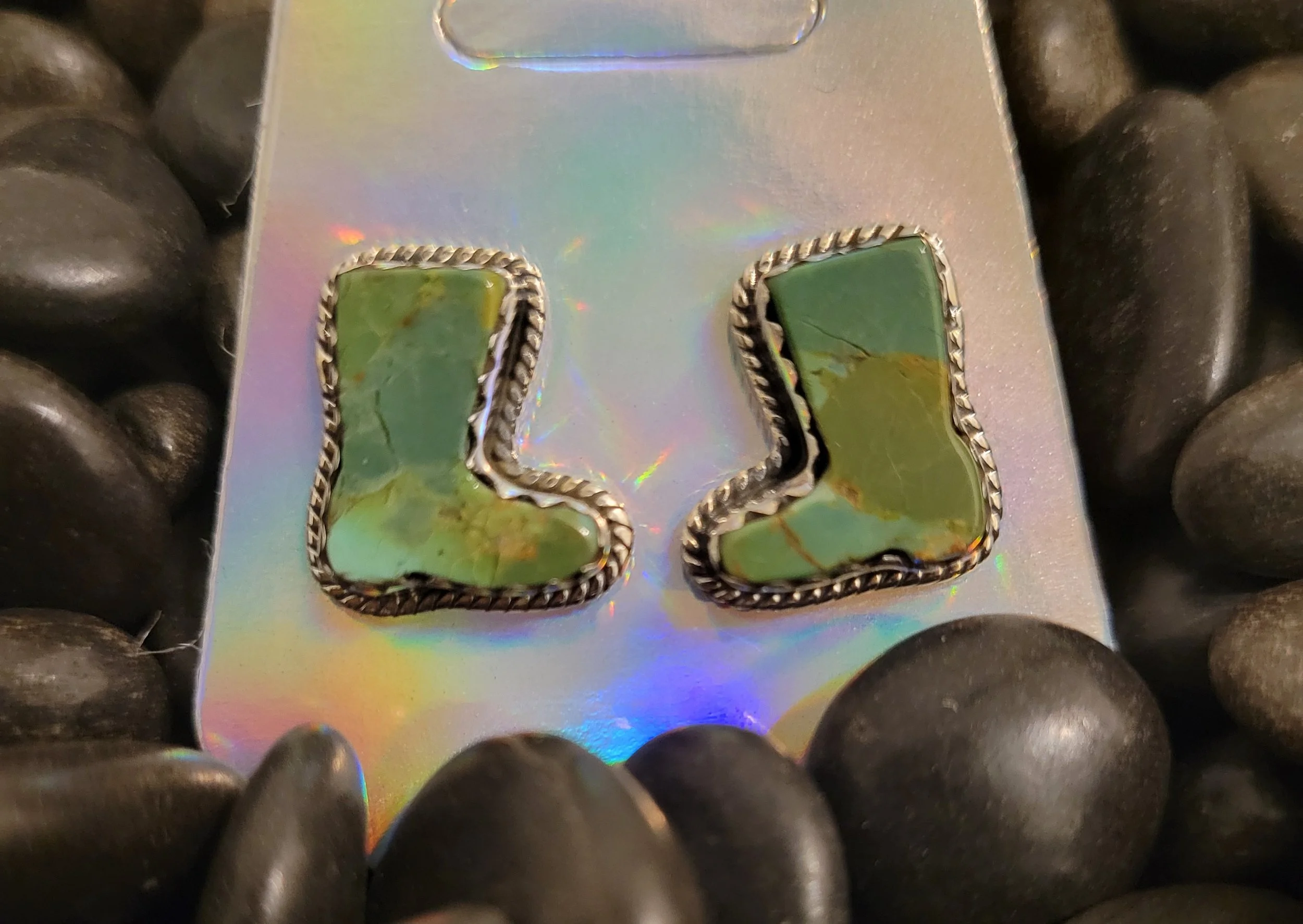 Sterling Silver Kingman Turquoise Boot Earrings